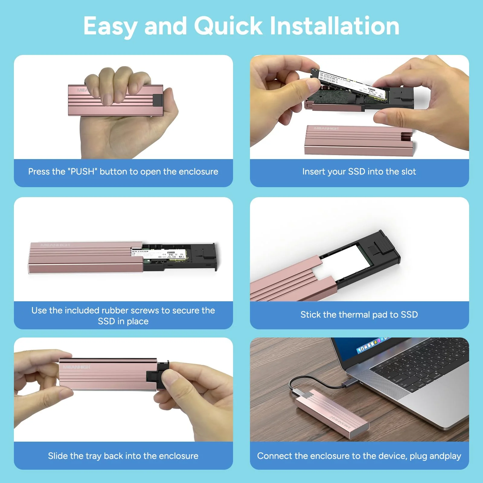 M.2 NVME SATA SSD Enclosure, Tool-Free USB 3.2 Gen 2 10Gbps NVME to USB Adapter, Supports M and B&M Keys External Solid State Drive Case for Size 2242/2260/2280(up to 8TB) Pink - Image 7