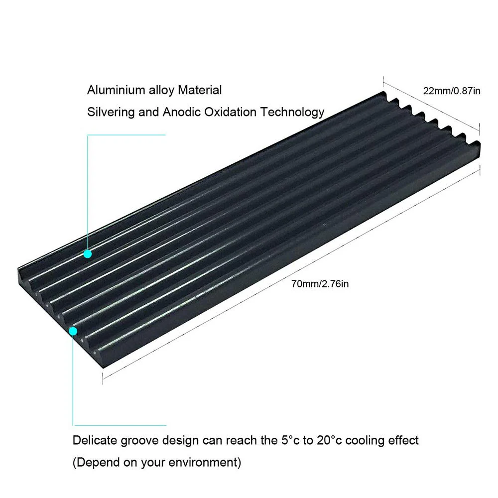 M.2 SSD Heatsink Heat Sink with Heat Conductive Adhesive Film Anti Thermal Bleed Heatsink Heatsink CPU IC Chip Circuit Board for LED Amplifier Aluminum 70mm×22mm×3mm - Image 2