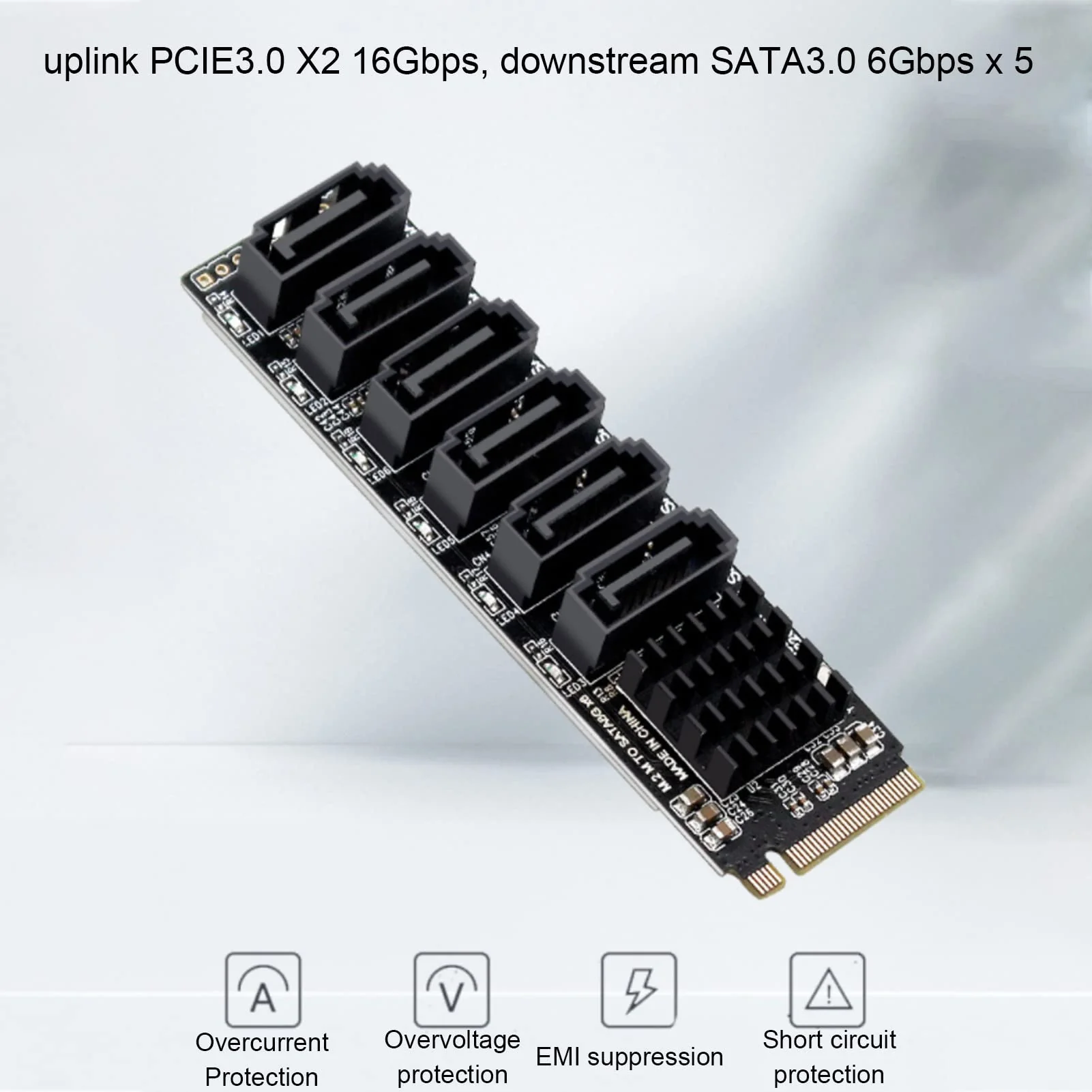 M.2 to SATA3.0 Adapter Card, M.2 M EKY PCIE3.0 to SATA Adapter Card, ASM1166 6Gbps 6 Port Expansion Interface Card with Smart Indicator - Image 2