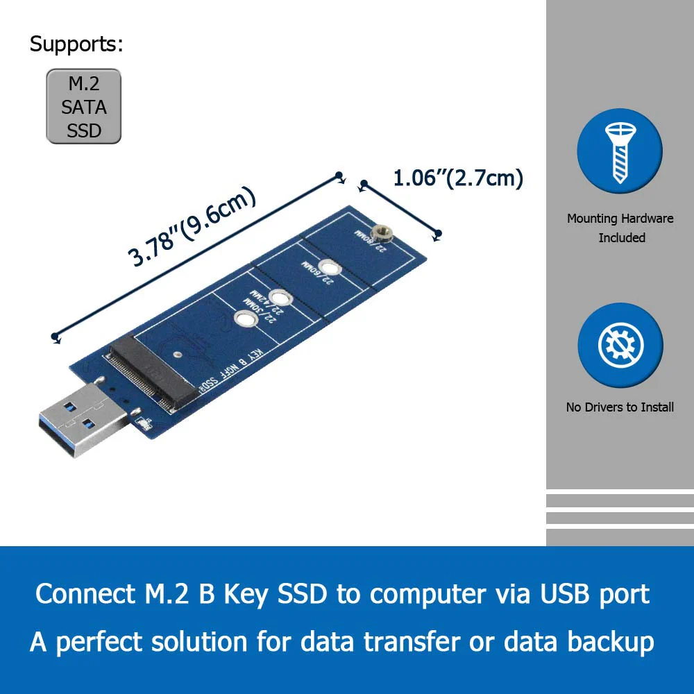 M.2 to USB Adapter, B Key M.2 SSD Adapter USB 3.0 (No Cable Needed), USB to 2280 M2 SSD Drive Adapter, NGFF Converter SSD Reader Card - Image 6