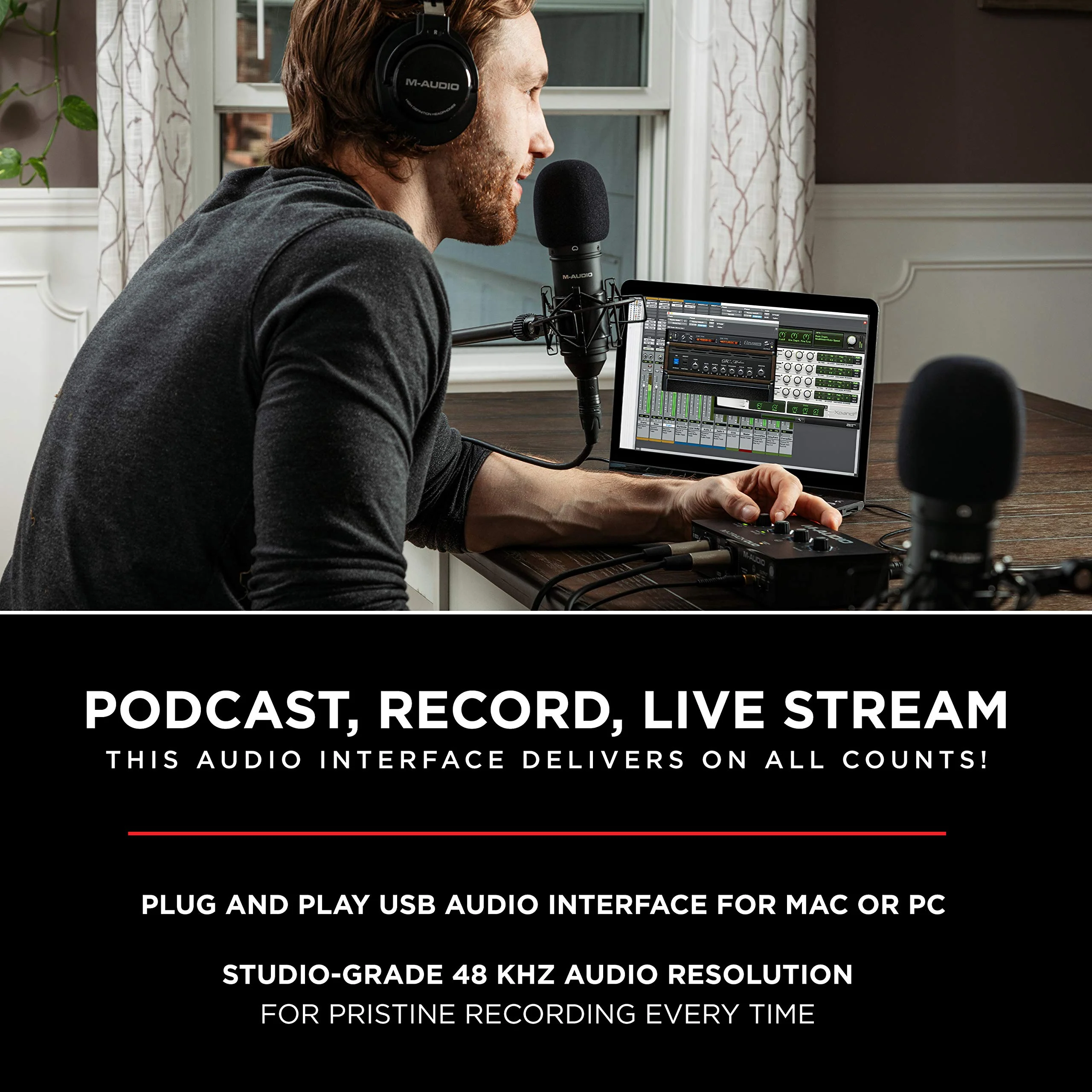 M-AUDIO M-Track Duo USB Audio Interface for Recording, Streaming and Podcasting with Dual XLR, Line and DI Inputs, plus a Software Suite Included Interface Only - Image 2