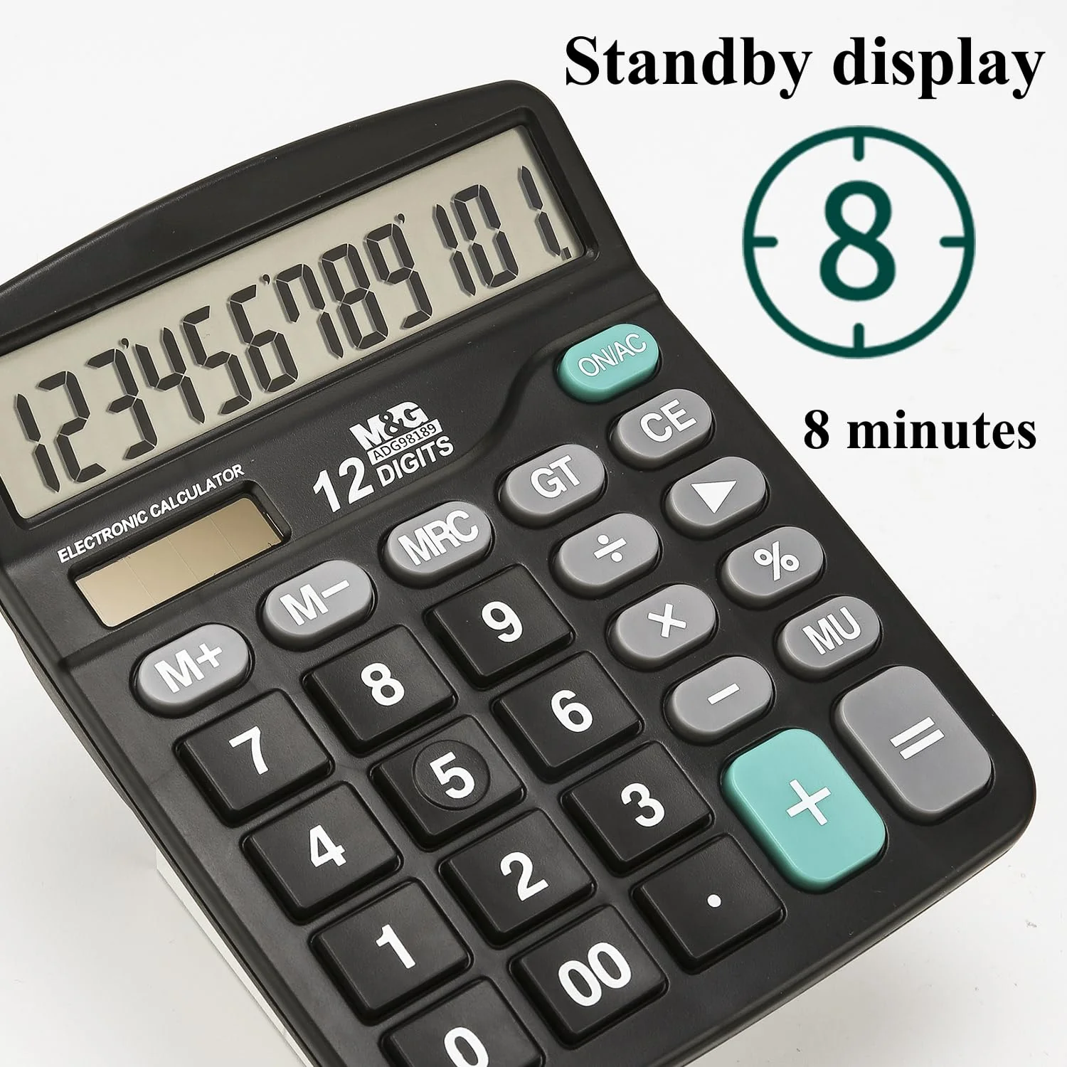M&G Desk Calculator 12 Digit Office Calculators with Large LCD Display, Dual Solar Power and Battery, Recessed Big Button Calculator for Office Home School (Black) Basic - Image 8