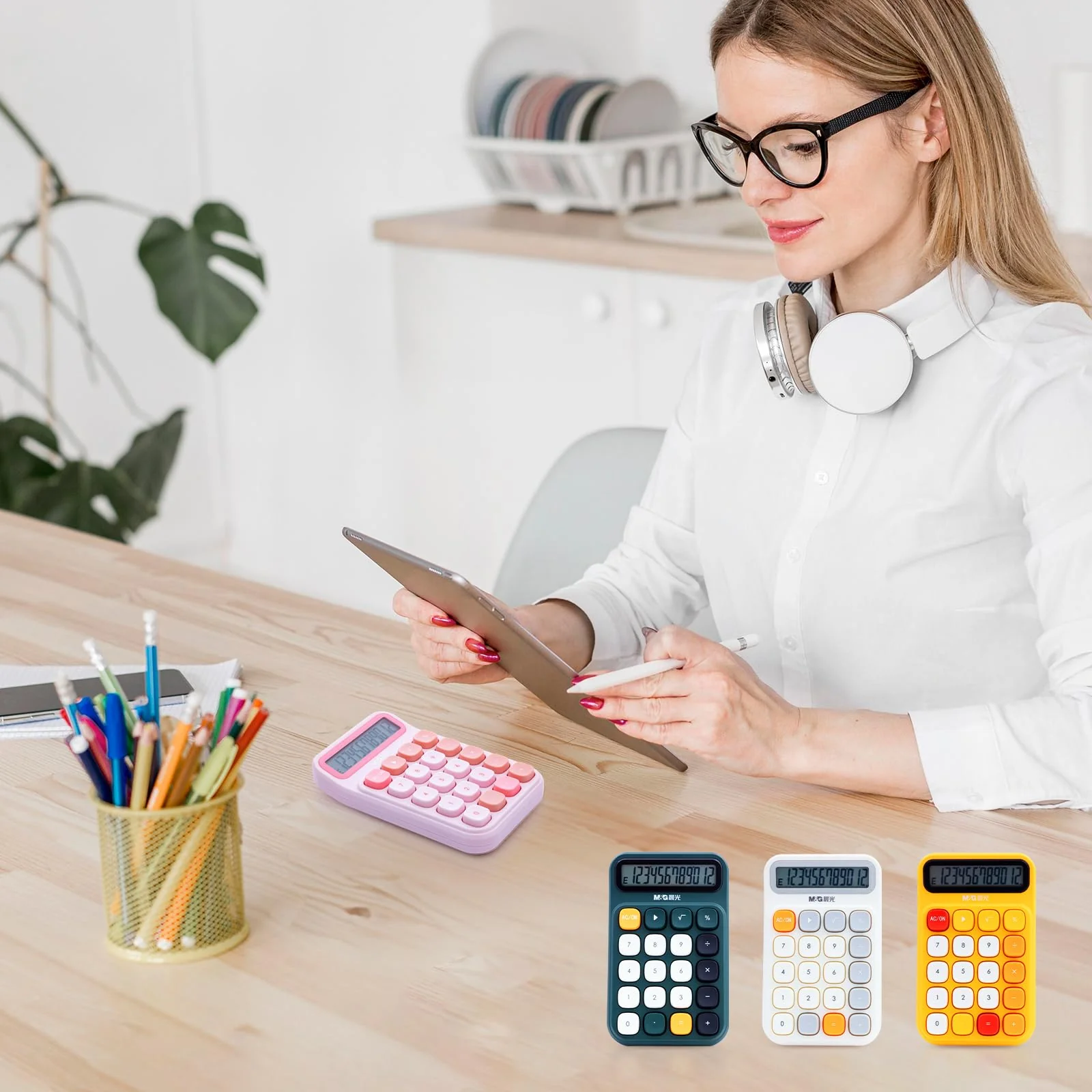 M&G Desktop Calculator 12 Digit Mechanical Switch Calculator with Large LCD Display, Basic Cute Pink Calculator with Big Buttons, Aesthetic Calculator for Office Home School (Battery Included) - Image 2