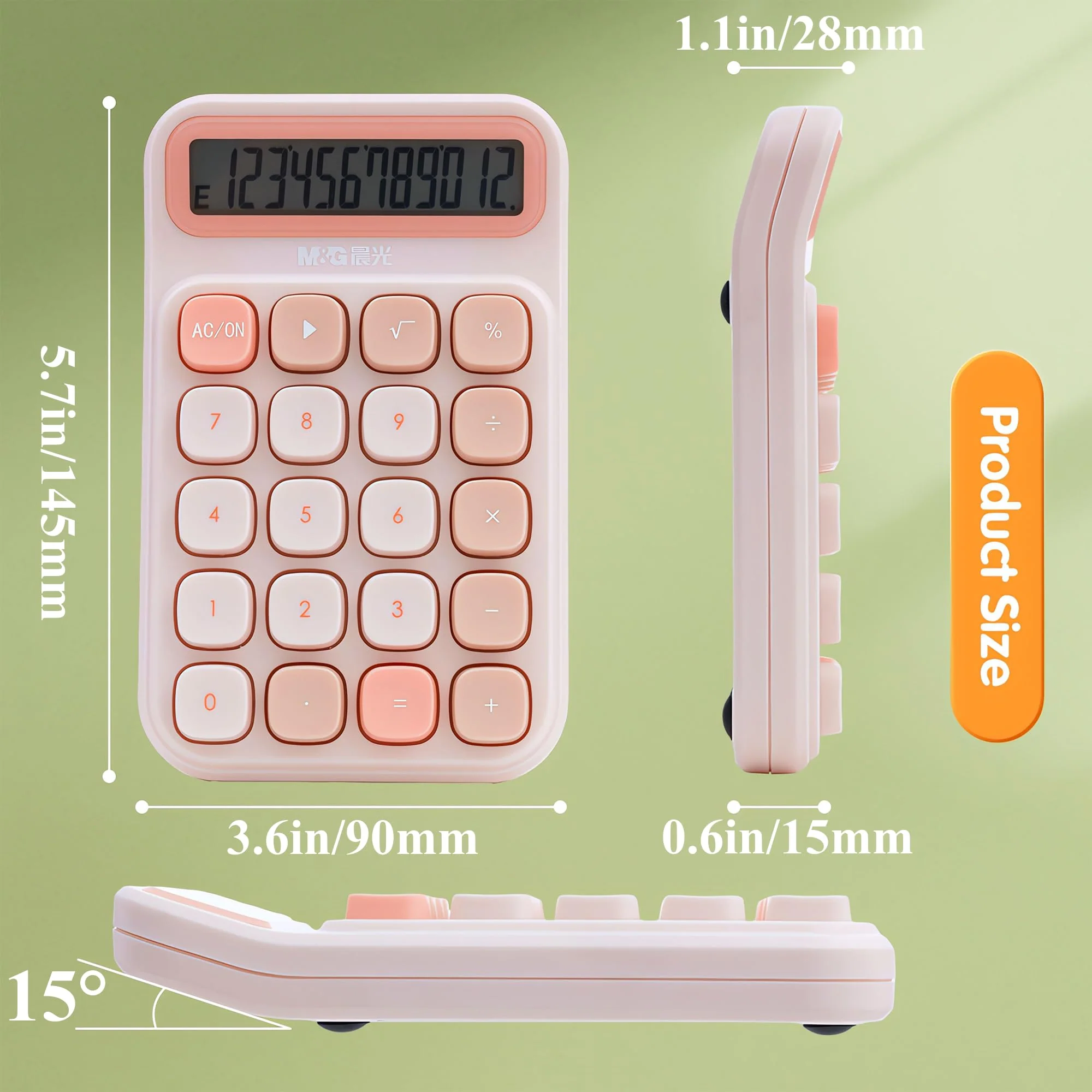 M&G Desktop Calculator 12 Digit Mechanical Switch Calculator with Large LCD Display, Basic Cute Pink Calculator with Big Buttons, Aesthetic Calculator for Office Home School (Battery Included) - Image 5