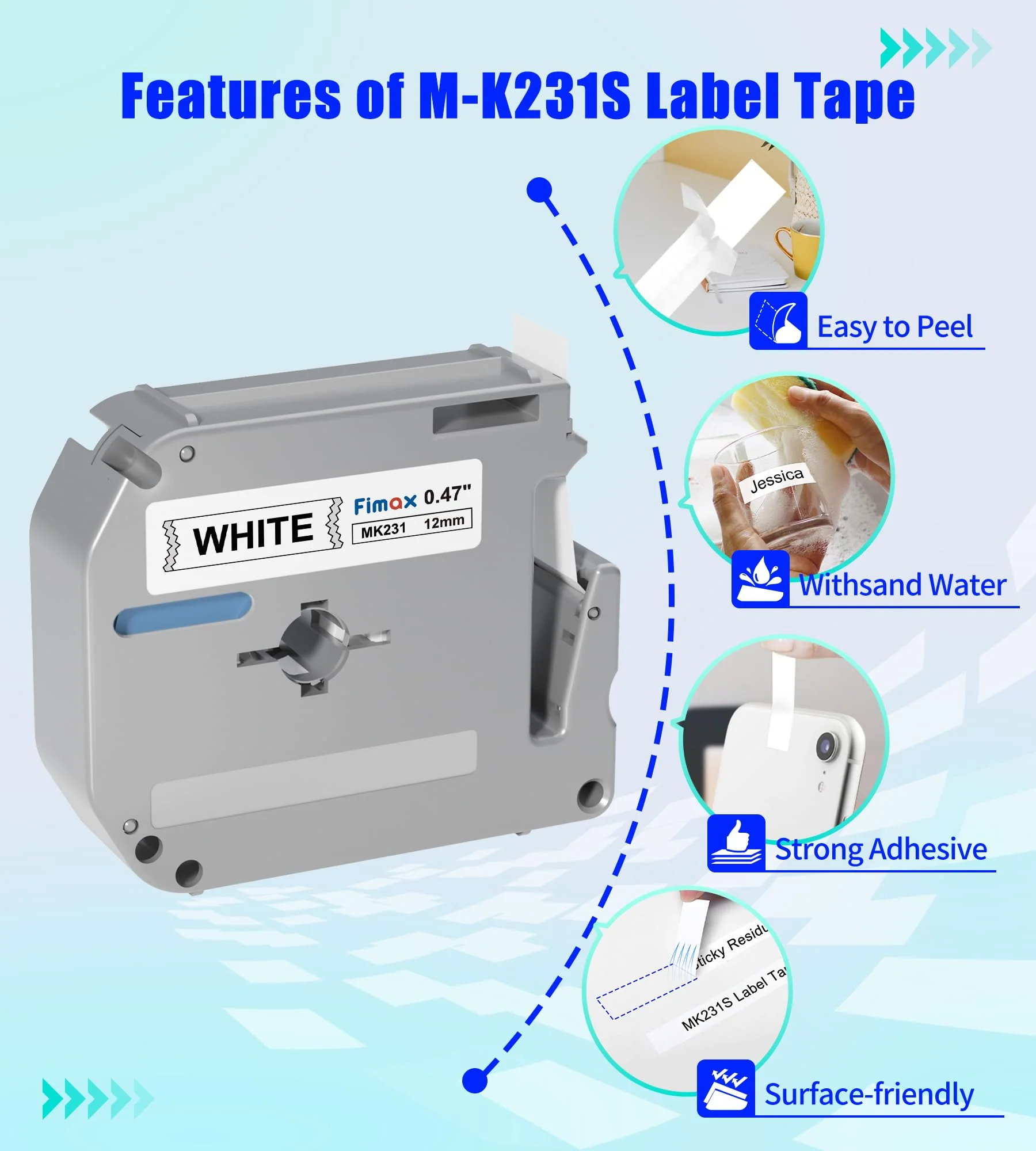 M-K231 Replacement for Brother M Tape 12mm 0.47'' White, M-K231s MK231s M231 Label Tape Replace for Brother PTouch PT-M95, PT-90, PT-70, PT-65, PT-60, PT-45 Label Maker Refills, 3 Pack - Image 4