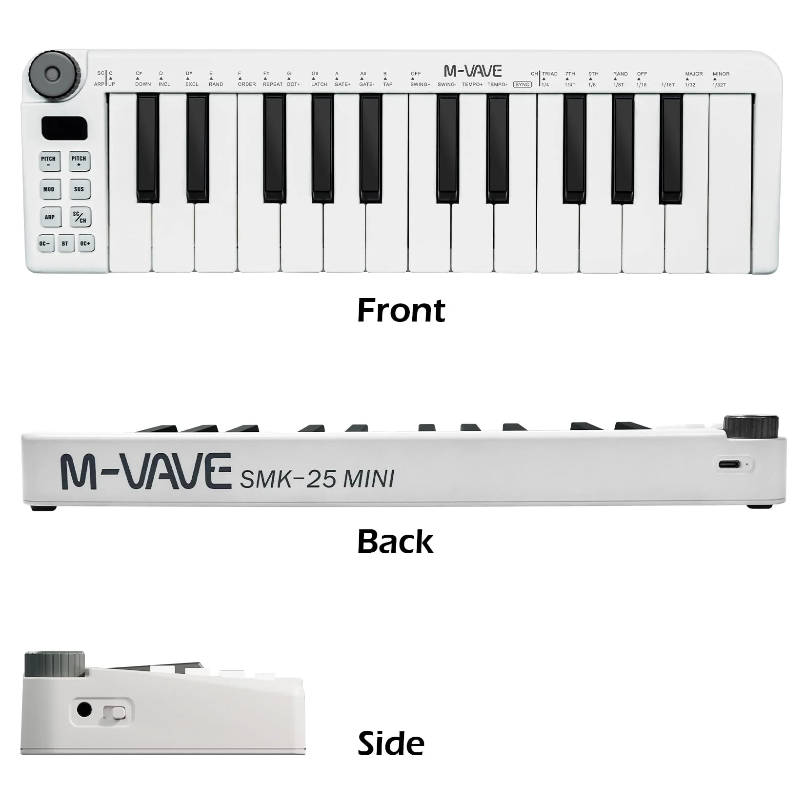 M-VAVE 25 Keys Mini Keyboard – Professional Beat Maker and Keytar for Keyboard Music Production Builtin Battery Wireless Connect White Mini no PADS - Image 2
