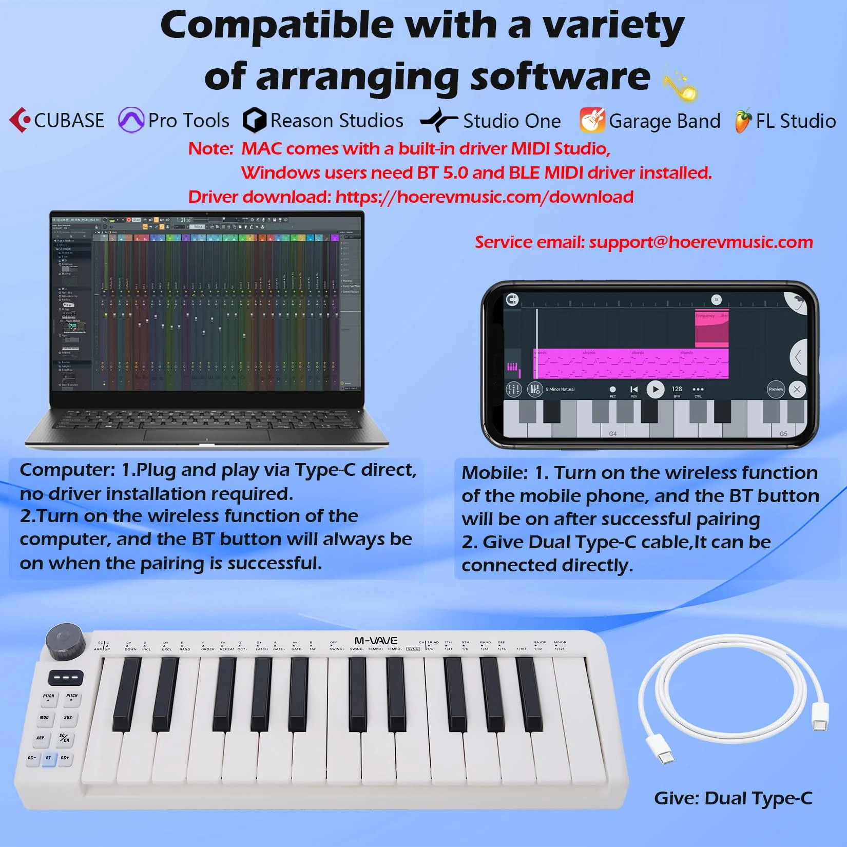 M-VAVE 25 Keys Mini Keyboard – Professional Beat Maker and Keytar for Keyboard Music Production Builtin Battery Wireless Connect White Mini no PADS - Image 3