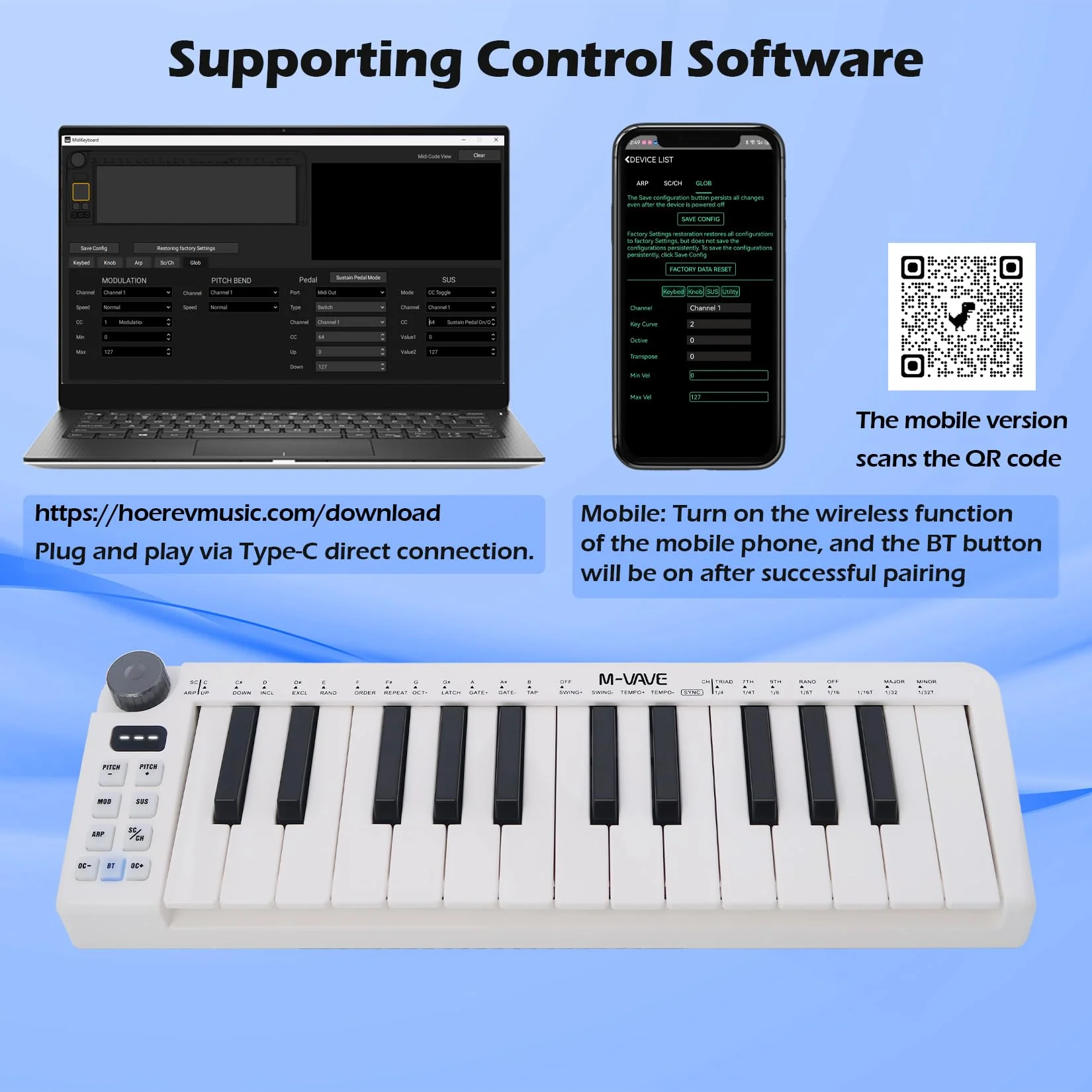 M-VAVE 25 Keys Mini Keyboard – Professional Beat Maker and Keytar for Keyboard Music Production Builtin Battery Wireless Connect White Mini no PADS - Image 4