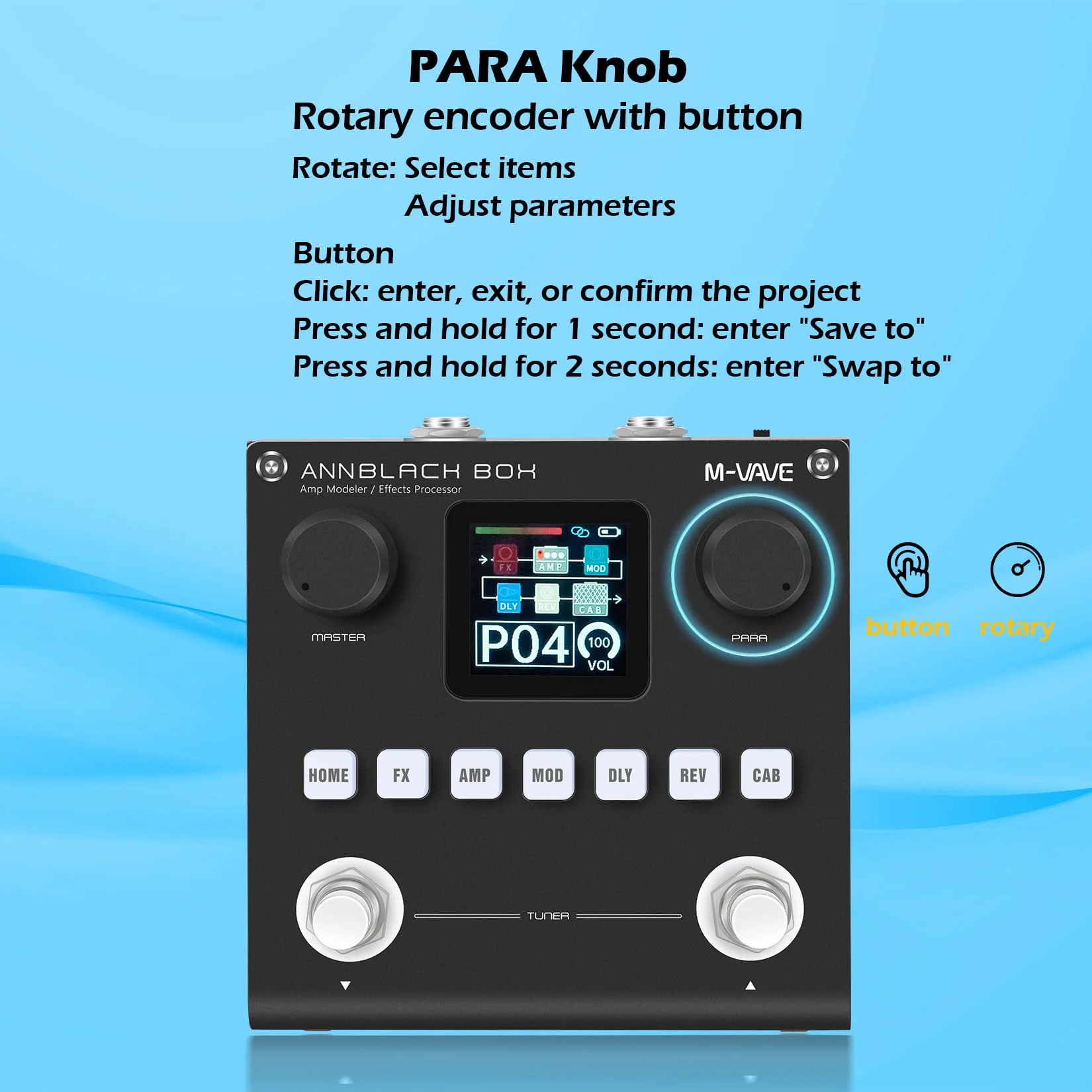 M-VAVE ANN Black Pedal Box Multi Effects Guitar Base Pedal - 80 Editable Presets With APP Create Your Paremeters Build in Battery ANN Blackbox - Image 2