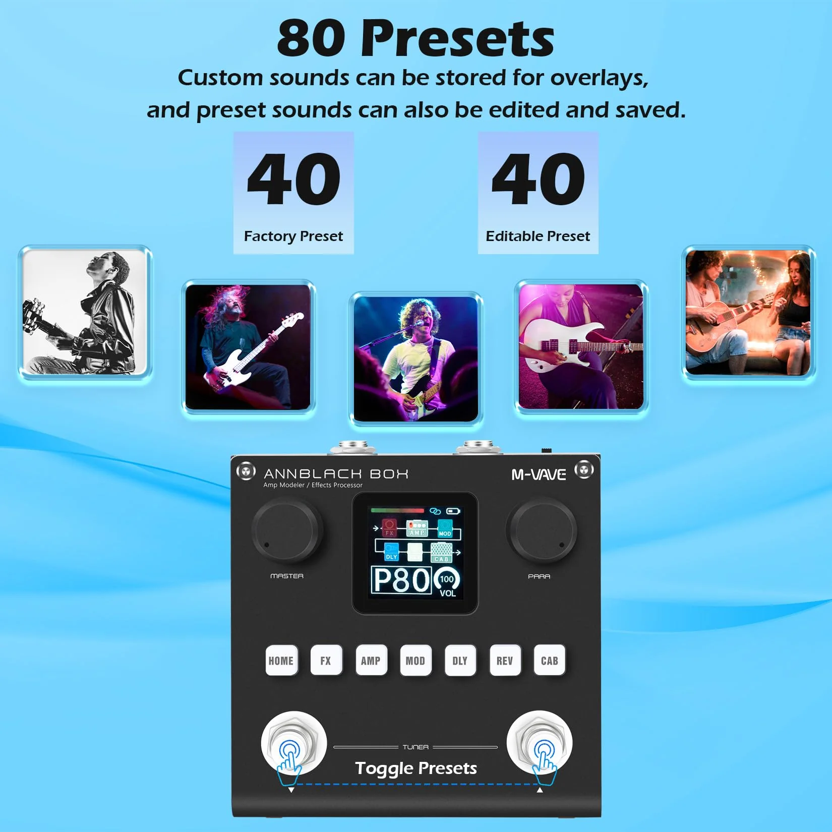 M-VAVE ANN Black Pedal Box Multi Effects Guitar Base Pedal - 80 Editable Presets With APP Create Your Paremeters Build in Battery ANN Blackbox - Image 3