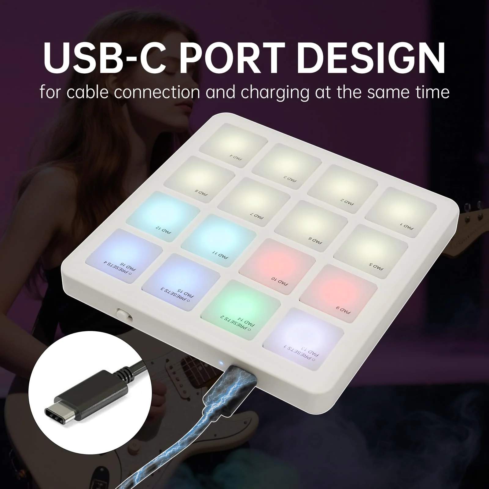 M-VAVE MIDI Controller Drum Pad Wireless Bluetooth MIDI Keyboard 16 Strike Pad Velocity Sensitive, Note Repeat, Full Level Buttons RGB Backlight Portable with Wired USB-C Built-in Battery - Image 3