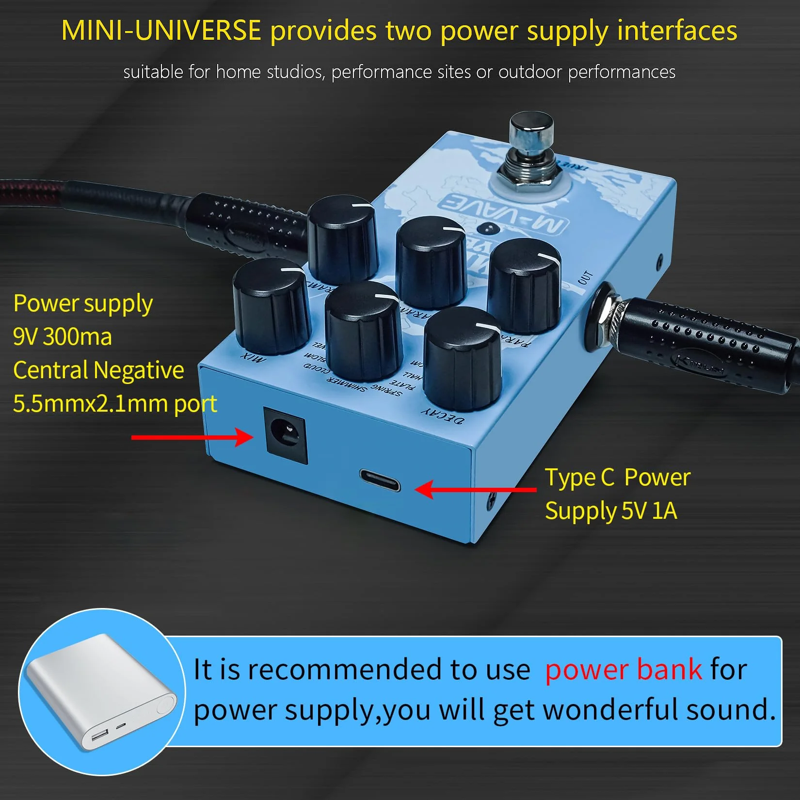 M-VAVE Mini Universe Guitar Pedal Reverb Innovation Unique Sound 9 Reverb Effects Pedals Pure Digital Dual Power True Bypass - Image 4