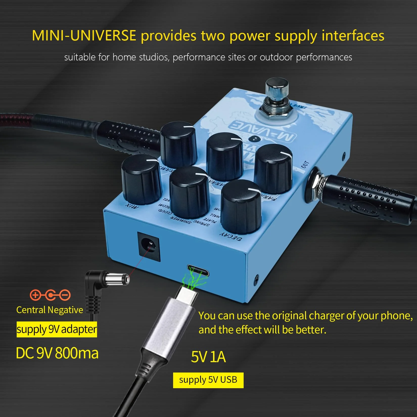 M-VAVE Mini Universe Guitar Pedal Reverb Innovation Unique Sound 9 Reverb Effects Pedals Pure Digital Dual Power True Bypass - Image 9