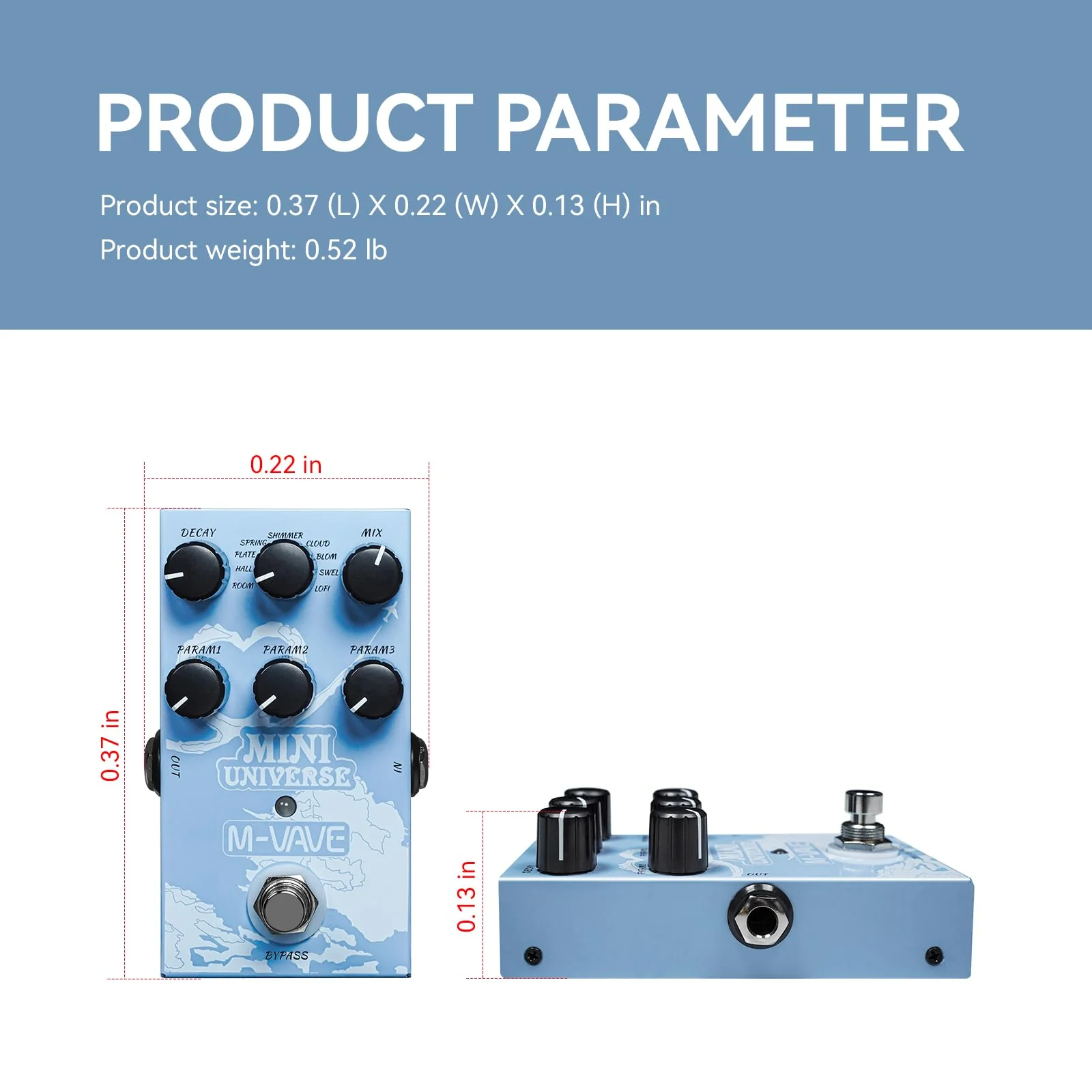 M-VAVE Reverb Guitar Pedal Digital Effect Reverb 9 Modes Room, Hall, Shimmer, Lofi, Spring, Bloom, Swell, Plate, Cloud Selection for Guitar Bass Reverberation Effect MINI-UNIVERSE - Image 5