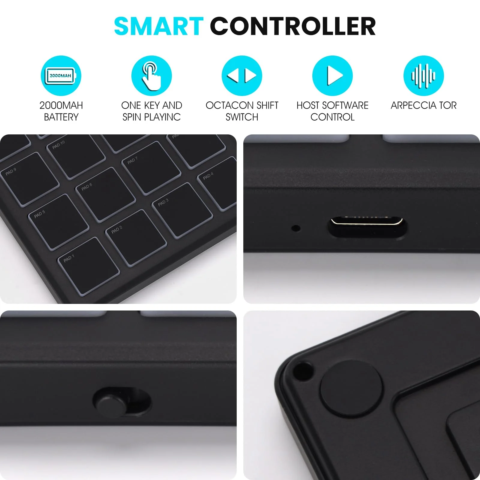 M-VAVE Wireless MIDI Controller Pads, 4.1 * 4.1 Inch, 0.28 LBS, Bluetooth Portable USB with 16 Drum, Note Repeat, Full Level Buttons, Rechargeable battery (Black Pocket) - Image 5