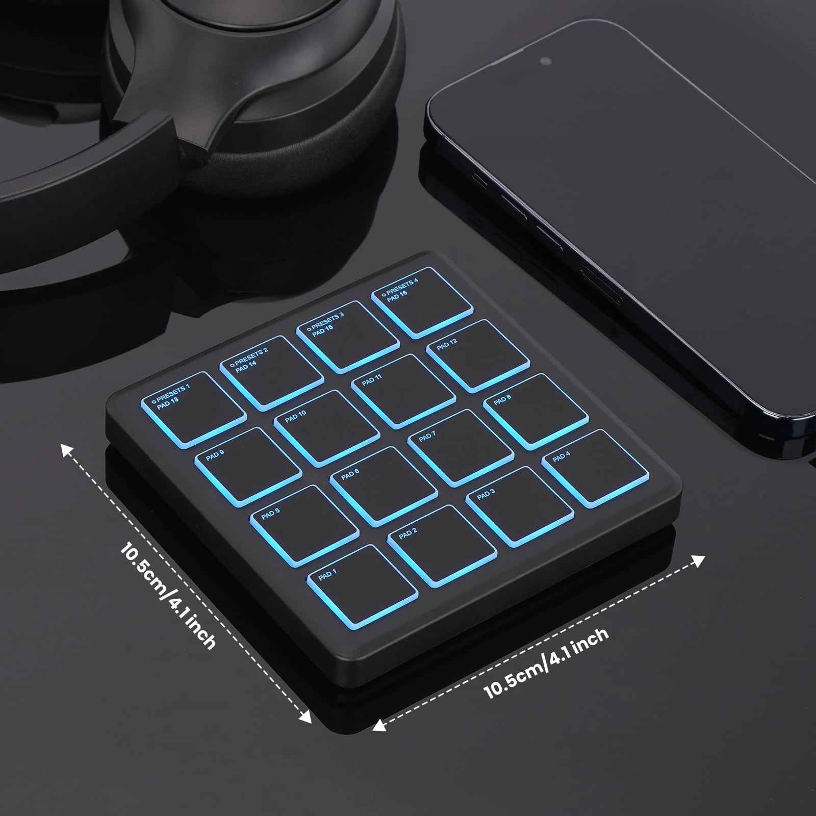 M-VAVE Wireless MIDI Controller Pads, 4.1 * 4.1 Inch, 0.28 LBS, Bluetooth Portable USB with 16 Drum, Note Repeat, Full Level Buttons, Rechargeable battery (Black Pocket) - Image 7