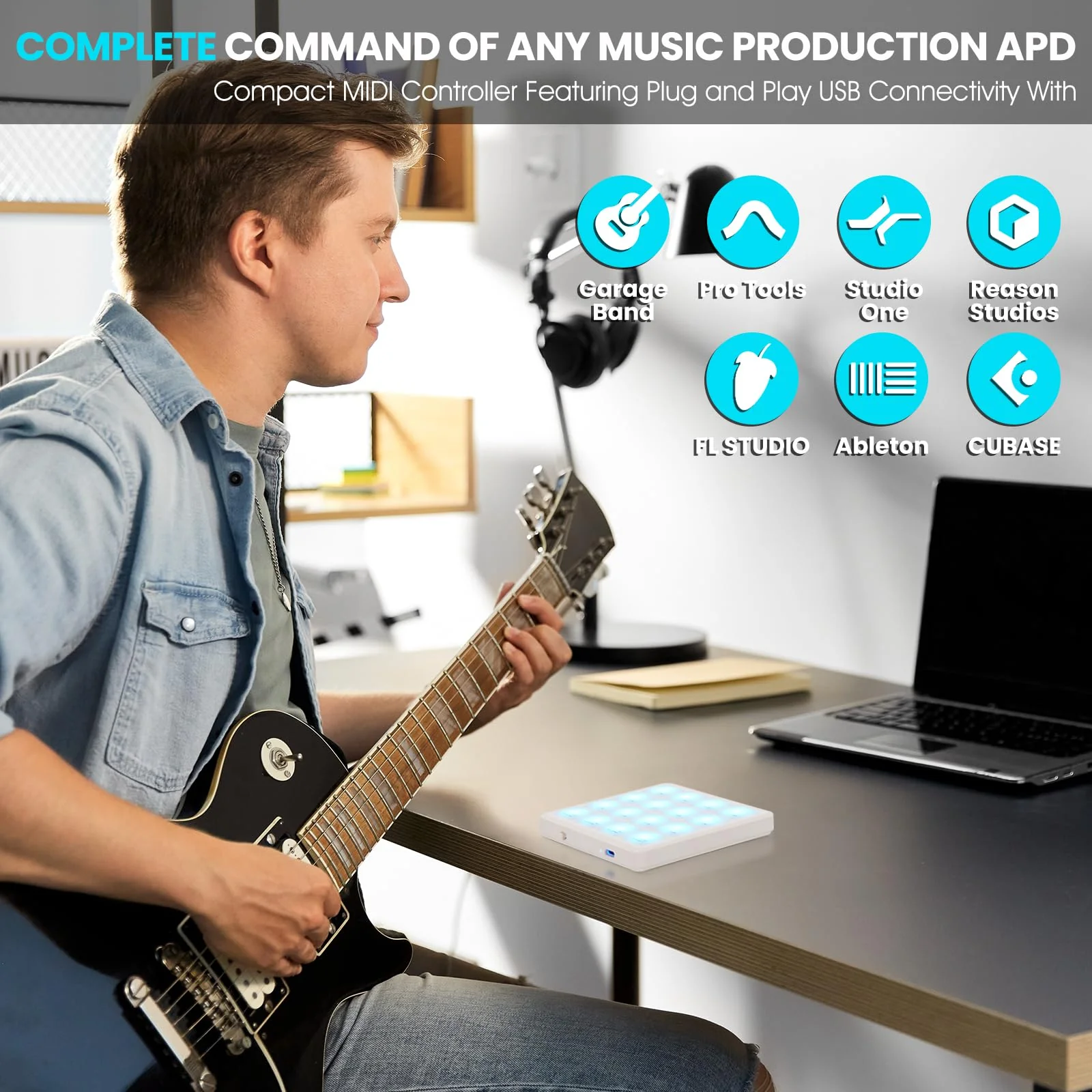 M-VAVE Wireless MIDI Controller Pads, 4.1 * 4.1 Inch, 0.28 LBS, Bluetooth Portable USB with 16 Drum, Note Repeat, Full Level Buttons, Rechargeable battery (White Pocket) White Pocket - Image 2