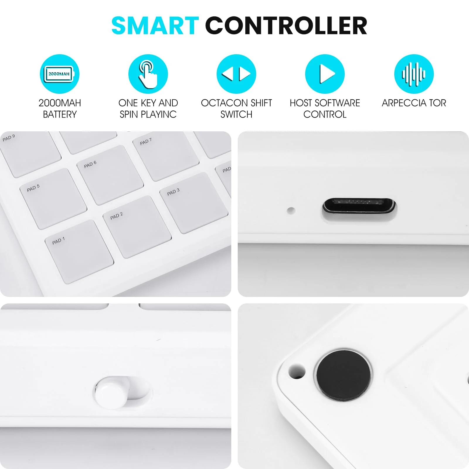 M-VAVE Wireless MIDI Controller Pads, 4.1 * 4.1 Inch, 0.28 LBS, Bluetooth Portable USB with 16 Drum, Note Repeat, Full Level Buttons, Rechargeable battery (White Pocket) White Pocket - Image 5
