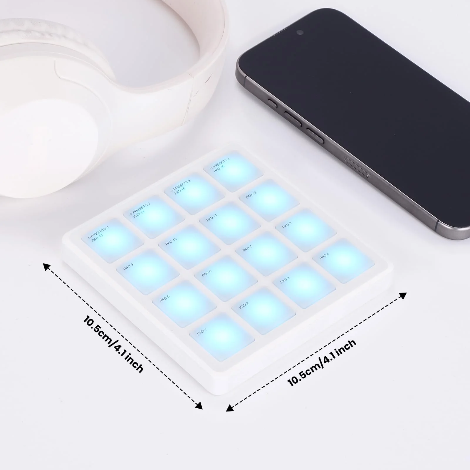 M-VAVE Wireless MIDI Controller Pads, 4.1 * 4.1 Inch, 0.28 LBS, Bluetooth Portable USB with 16 Drum, Note Repeat, Full Level Buttons, Rechargeable battery (White Pocket) White Pocket - Image 6