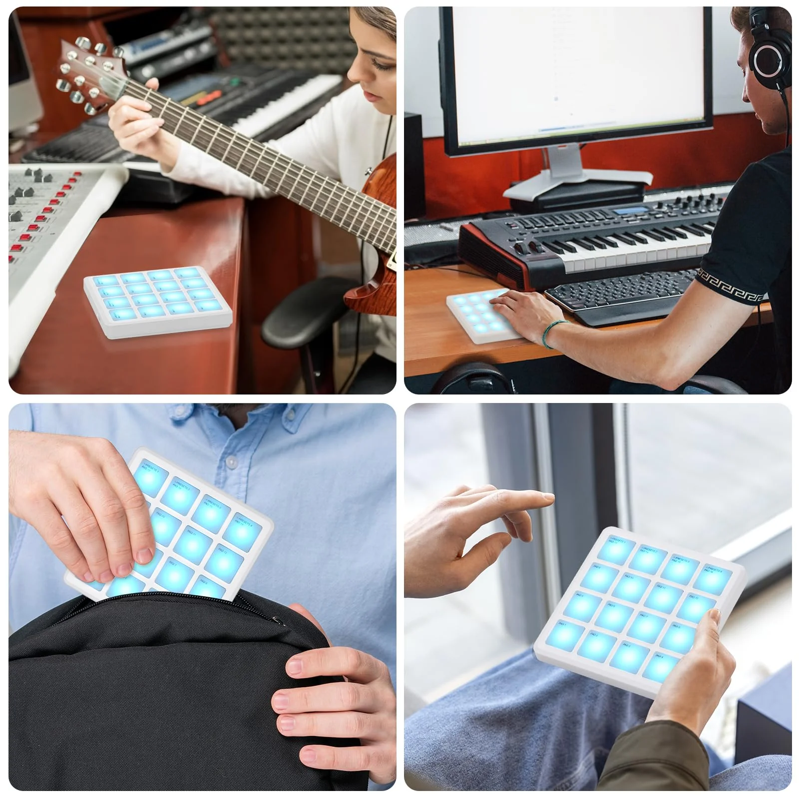 M-VAVE Wireless MIDI Controller Pads, 4.1 * 4.1 Inch, 0.28 LBS, Bluetooth Portable USB with 16 Drum, Note Repeat, Full Level Buttons, Rechargeable battery (White Pocket) White Pocket - Image 7