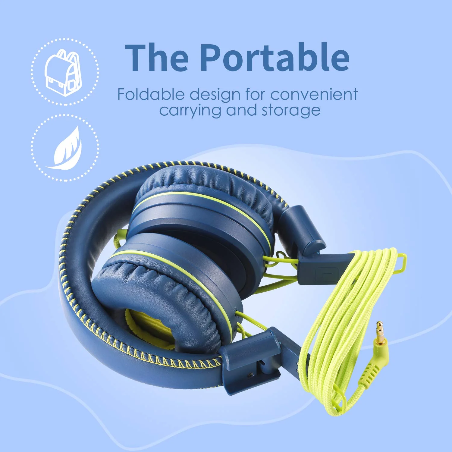 M1 Kids Headphones Wired Headphone for Kids,Foldable Adjustable Stereo Tangle-Free,3.5MM Jack Wire Cord On-Ear Headphone for Children (Blue) Blue - Image 3