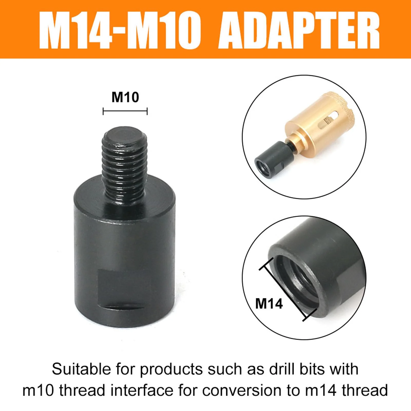 M10 to M14 Thread Converter Adapter, M10 to M14 Thread Converter Adapter, M10 to M14 Extension Bar for Drill Core Bit Grinding Wheel Angle Grinder - Image 2