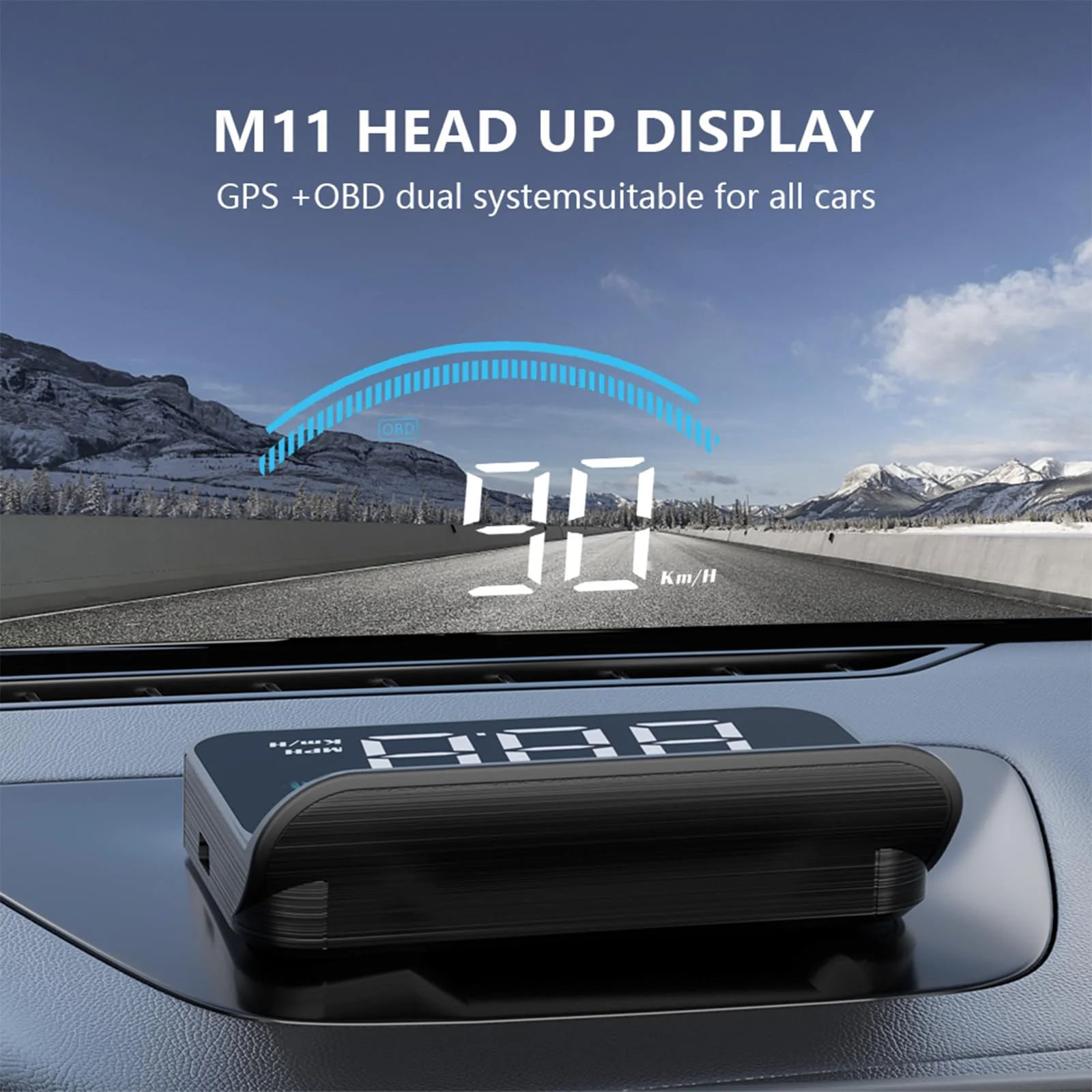 M11 Heads up Display Windshield Projector, OBD2/GPS Speedometer MPH with Speed, 3.5 inch CAR HUD Overspeed Warning, Display Water Temperature, Display Distance - Image 2