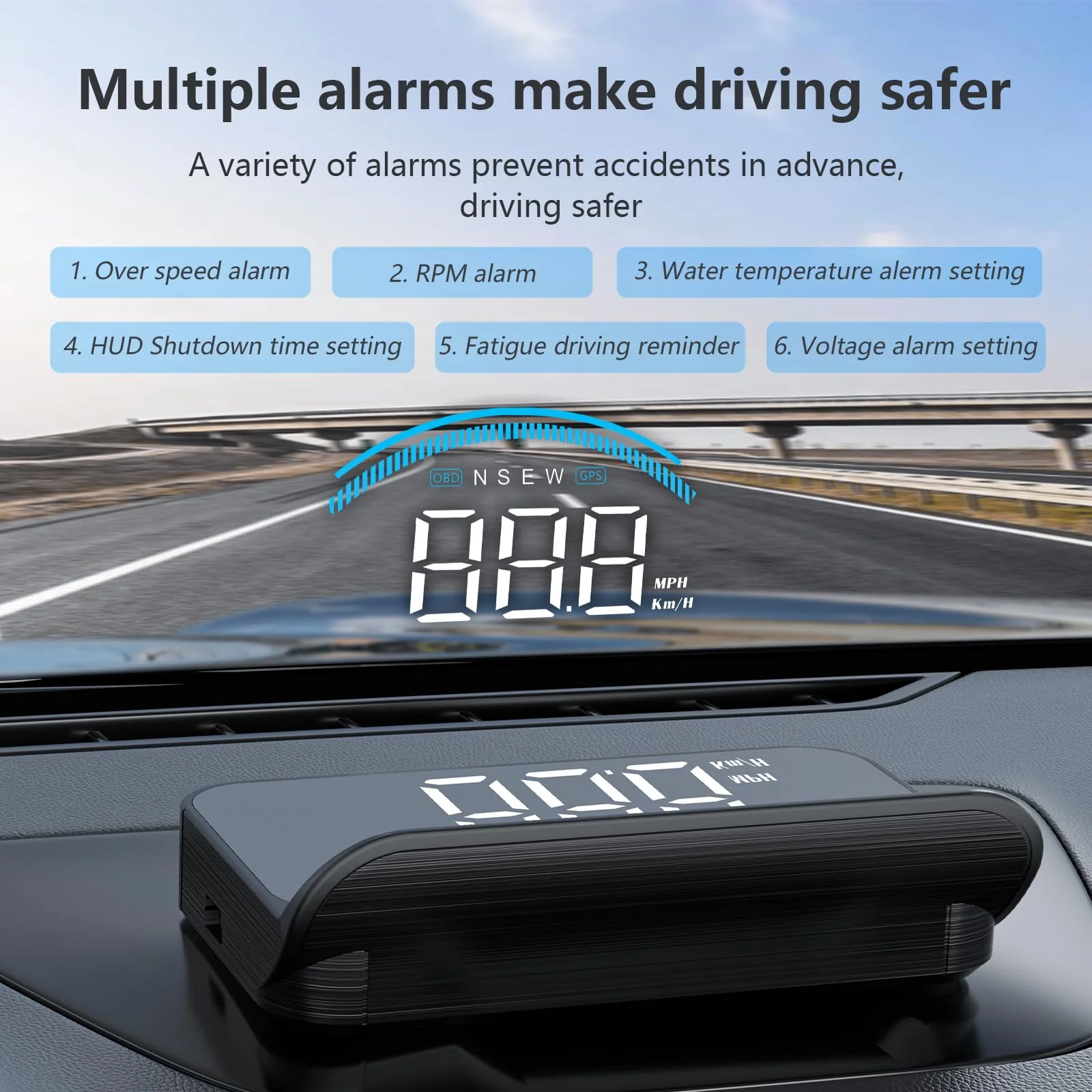 M11 Heads up Display Windshield Projector, OBD2/GPS Speedometer MPH with Speed, 3.5 inch CAR HUD Overspeed Warning, Display Water Temperature, Display Distance - Image 4