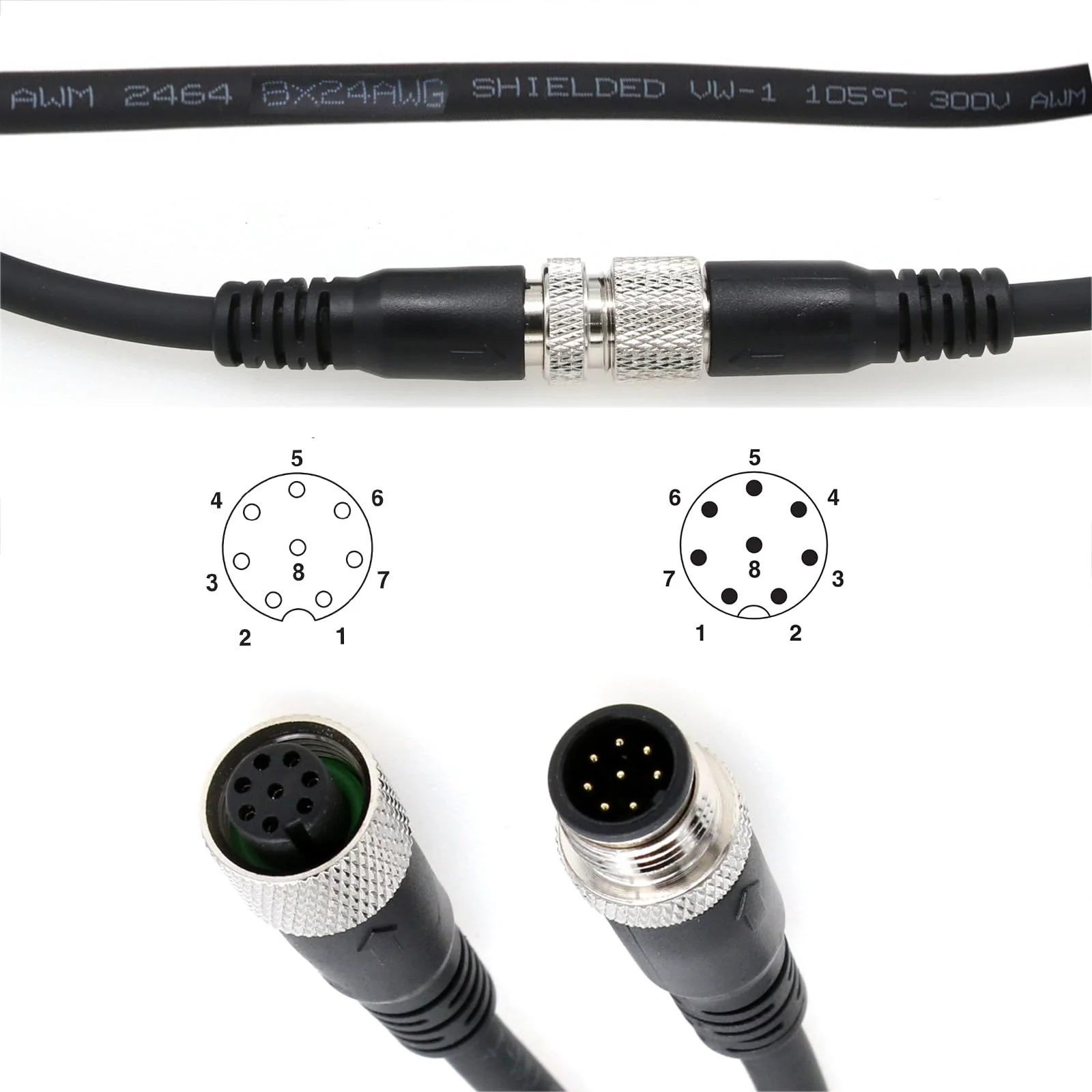 M12 A Coded 8 pin Female to 8 pin Male Cable for Cognex Sensor Camera Industrial Actuator Profibus Automation 5M - Image 4