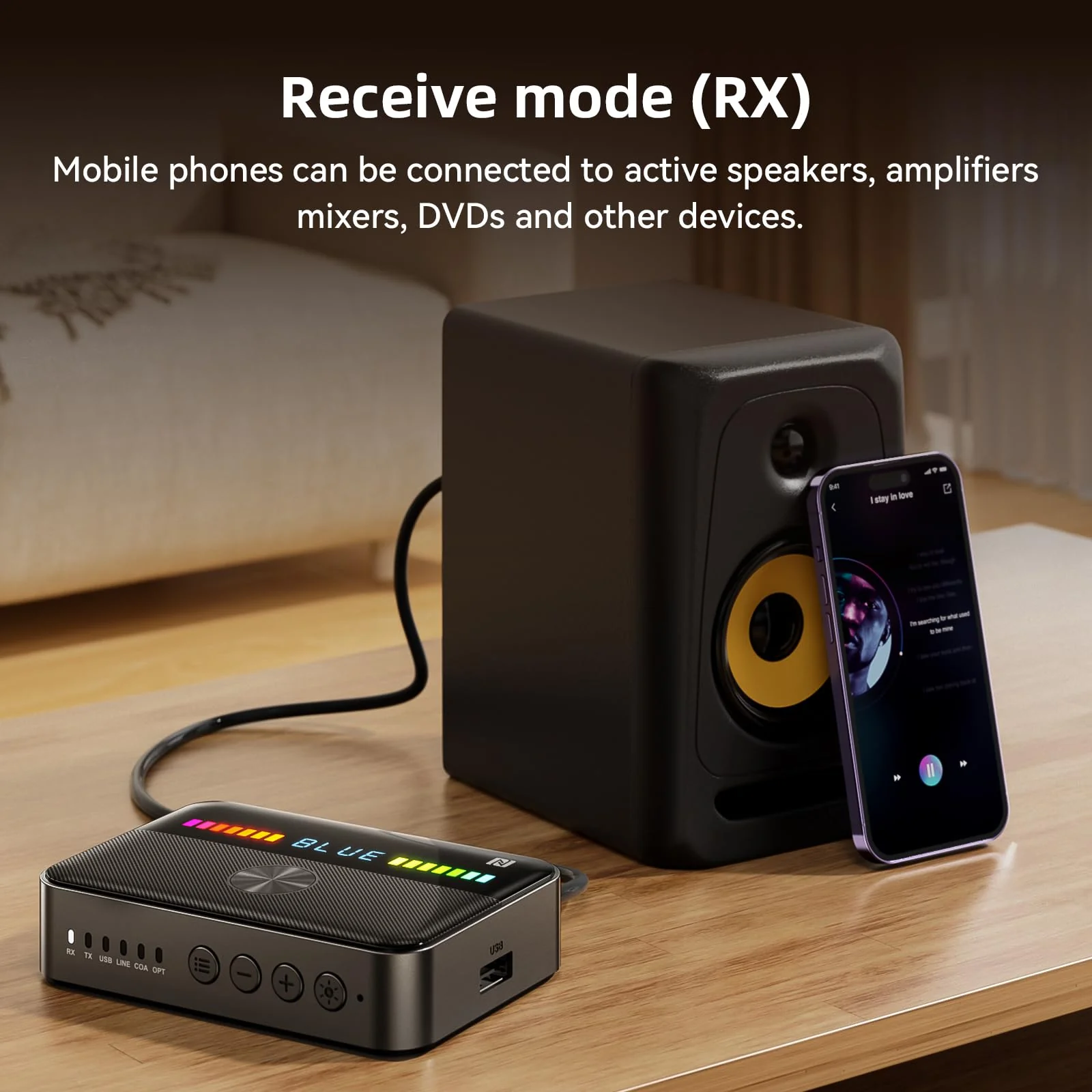 M13 RGB Bluetooth 5.3 Audio Receiver Transmitter, Bluetooth Audio Adapter for Old Home Stereo/Speakers TV with Display, USB, RCA, 3.5mm AUX, DAC, Coaxial, Optical - Image 5