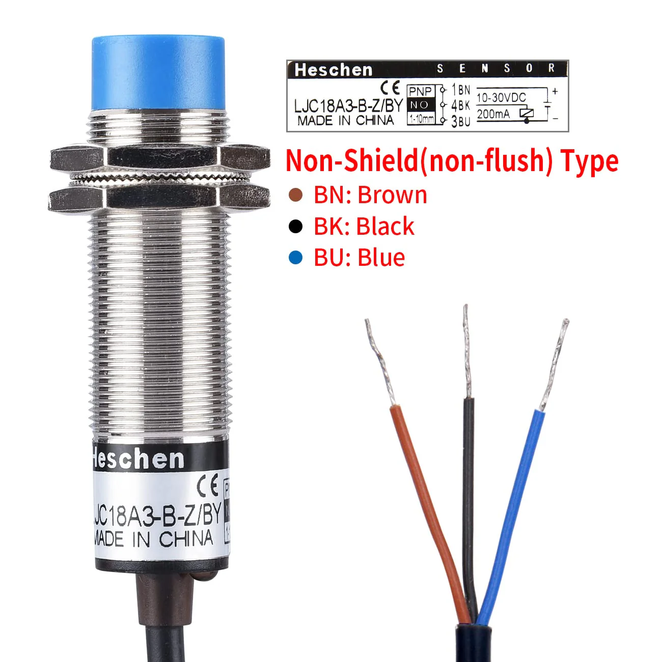 M18 Capacitive Proximity Sensor Switch Non-Shield Type LJC18A3-B-Z/BY Detection 10mm 10-30VDC 200mA PNP Normally Open(NO) 3 Wires - Image 5