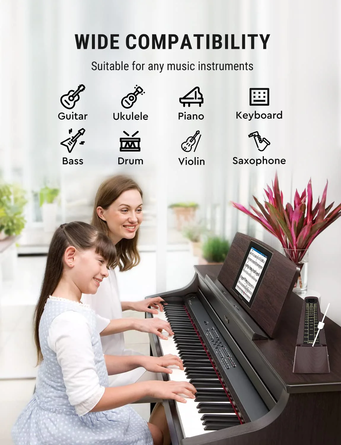 M2 Mechanical Metronome for Piano Guitar Bass Ukulele Drum Violin Cello Saxophone Trumpet and Other Musical Instruments, Track Tempo and Beat, Loud Sound, High Precision, Wood Grain M2 - Image 6