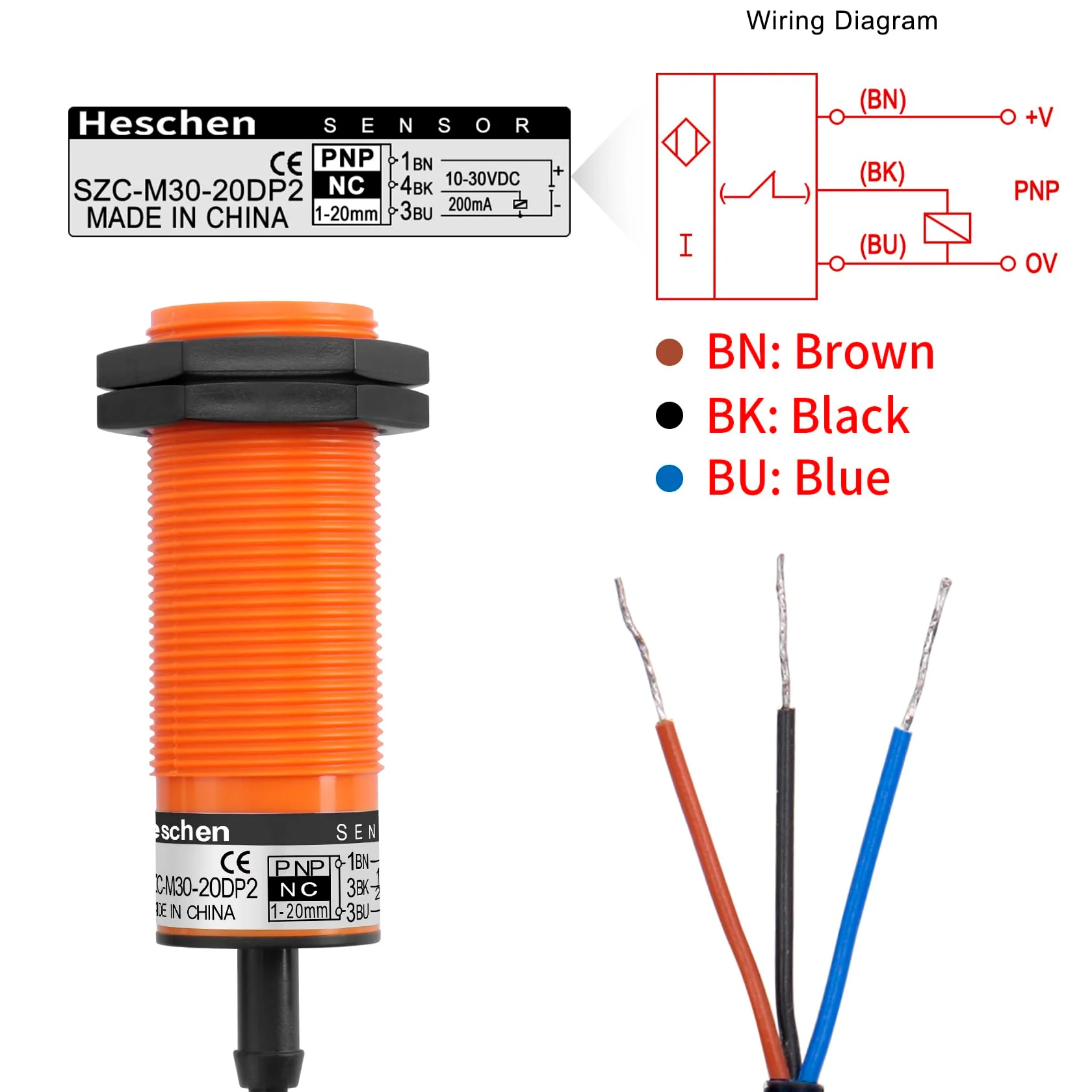 M30 Capacitive Proximity Sensor Switch, SZC-M30-20AC, Detecting Distance 1-20mm, 20-250VAC 400mA, Normally Closed (NC), 2 Wire - Image 4