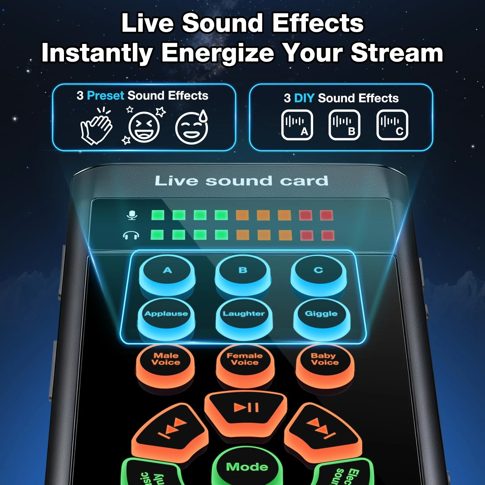 M300 Small Handheld Sound Card Set for Singing & Live Streaming, Voice Changer with Reverb/Vocal Enhancement/Vocal Changer/Sound Effects, w/AUX/Type-C/Bluetooth in, Includes Condenser Mic & Headphones - Image 6