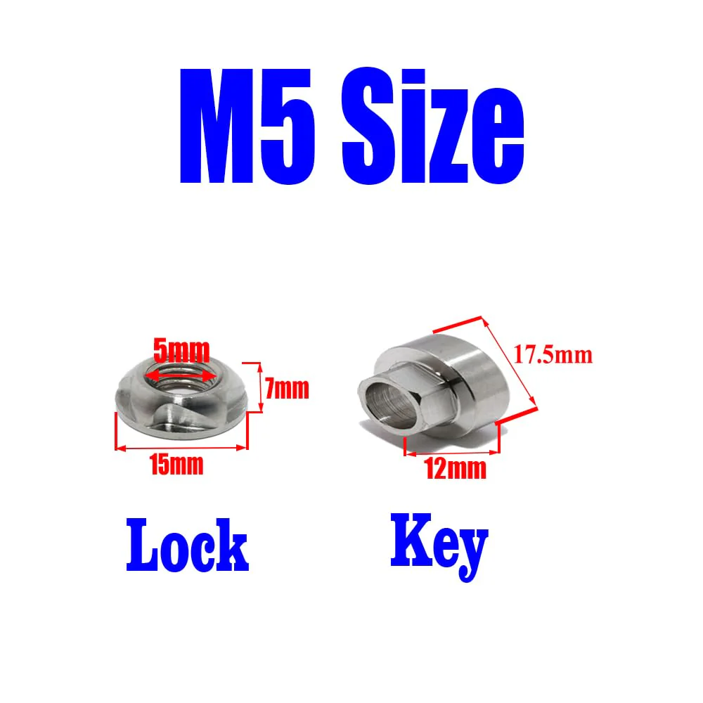 M5 304 Stainless Steel Anti-Theft Locking Nuts P0.8 Security Hardware Kit for Mountain Bike Awning Car Accessories for Styling Light Bar Safety,(4 Lock+ 1 Key) M5 - Image 4