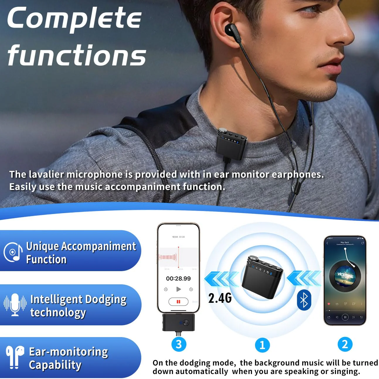 M9 Wireless Lavalier Microphone for iPhone(14/15/16)/Android Cellphone, Portable Mini Lapel Mic, 328ft Transmission, Phone Microphones for Record,Podcast, Vlogs, YouTube, Tiktok (Black ( 2TX+1RX)) Black ( 2TX+1RX) - Image 5