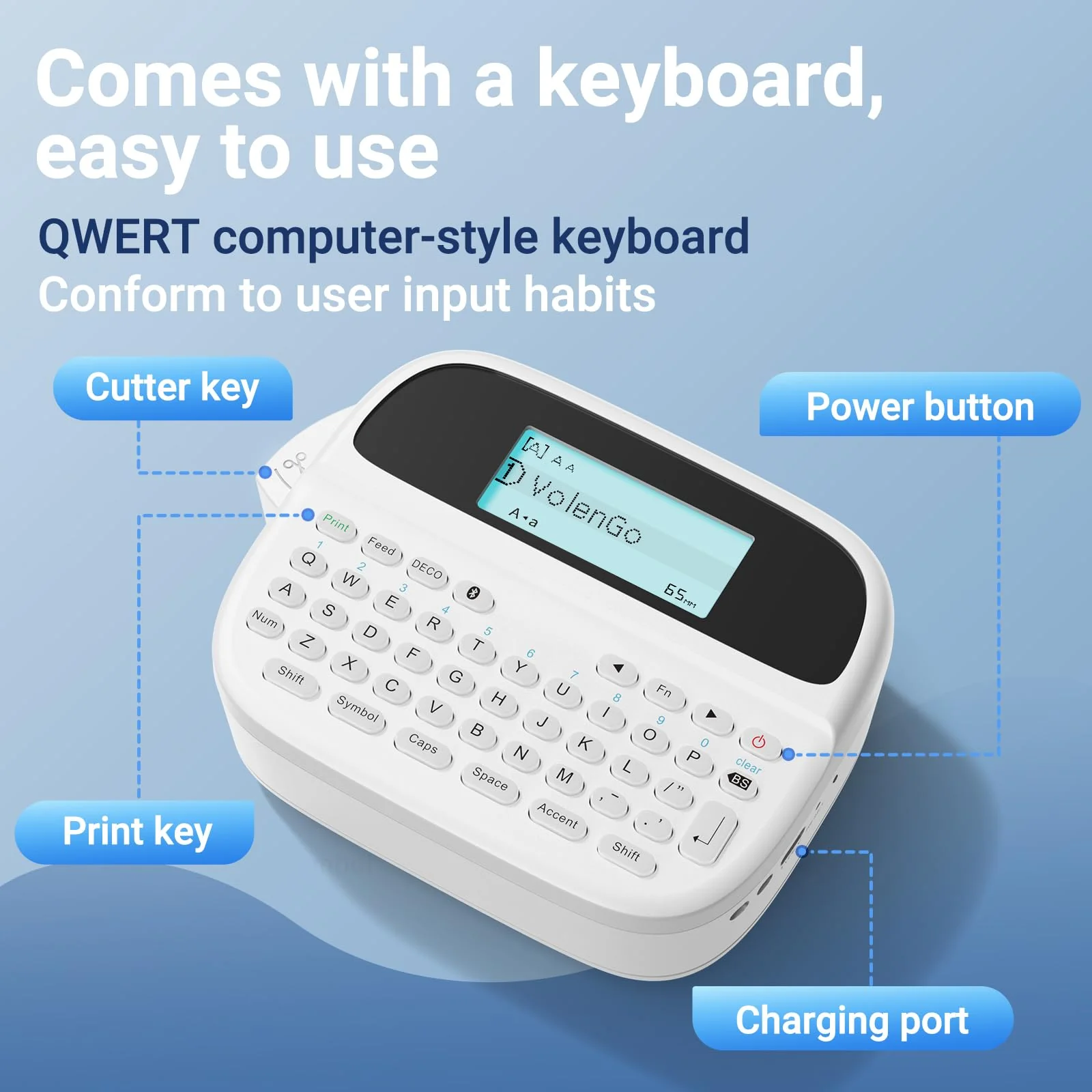 M950 Label Maker, Label Maker Machine with-Tape 12mm White, Portable Bluetooth Labeler with Backlit-LCD, Handheld Rechargeable Label Makers, Inkless Labeling Maker for School Office Organization - Image 9