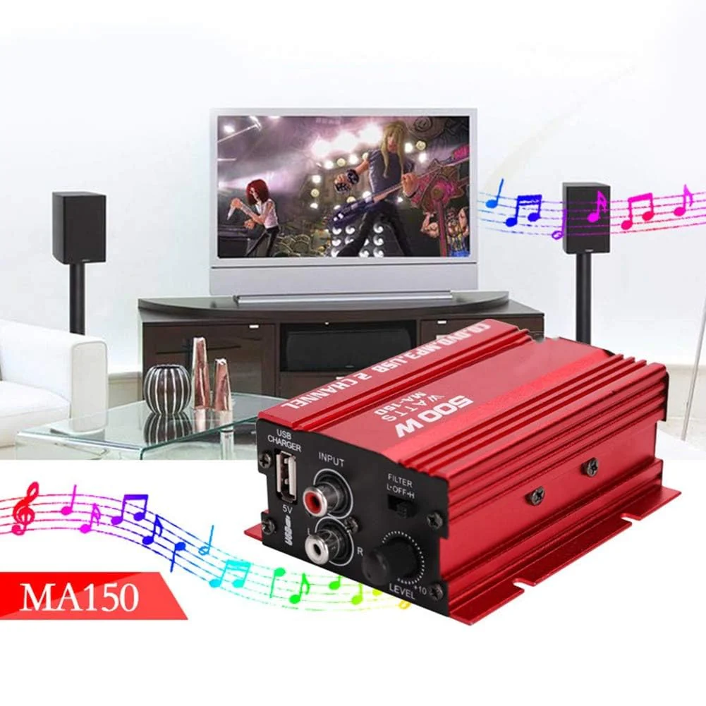 MA150 500W Car Motorcycle 12V 2CH 2 Channel Audio AMP Amplifier Subwoofer red - Image 2