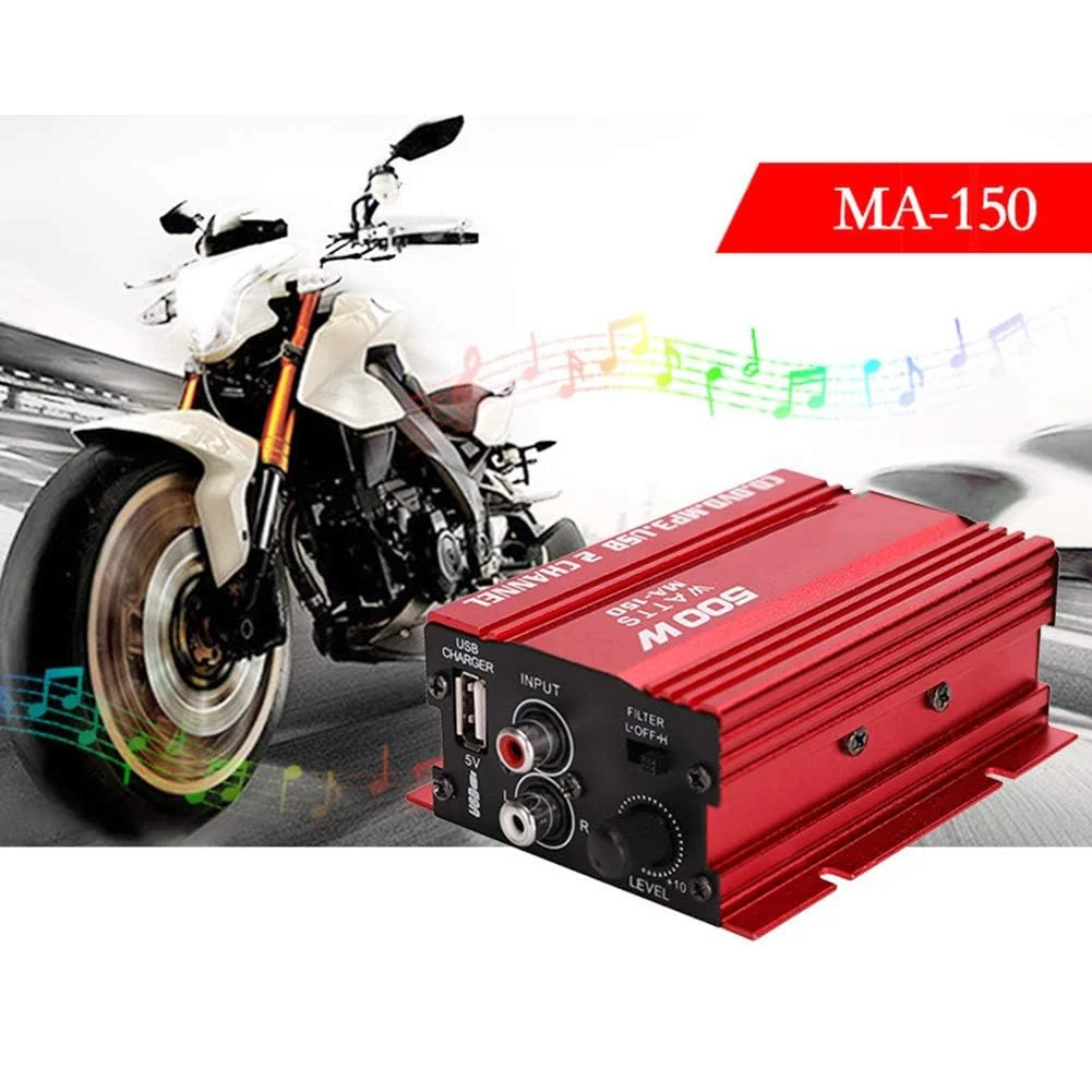 MA150 500W Car Motorcycle 12V 2CH 2 Channel Audio AMP Amplifier Subwoofer red - Image 3