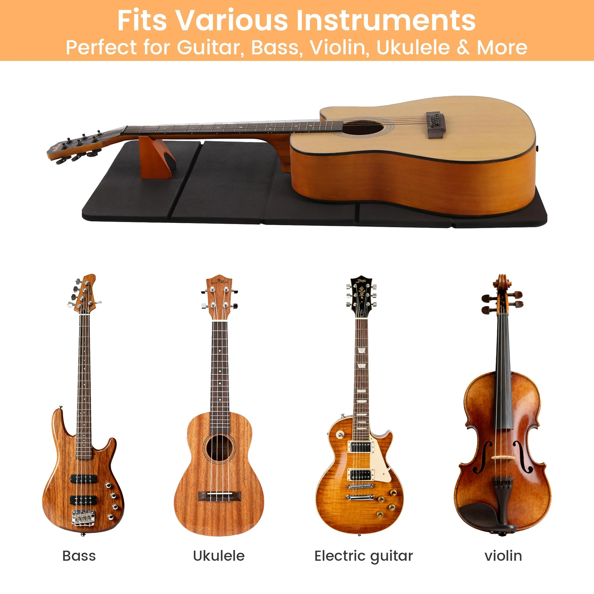 MABOZOO Foldable Guitar Work Mat and Wooden Neck Rest, 0.5 Inch Thick Guitar Repair Mat and Support for Repair, Repair and Maintenance Kit Tool for Guitar Bass, Acoustic, Banjo Mandolin Ukulele - Image 6