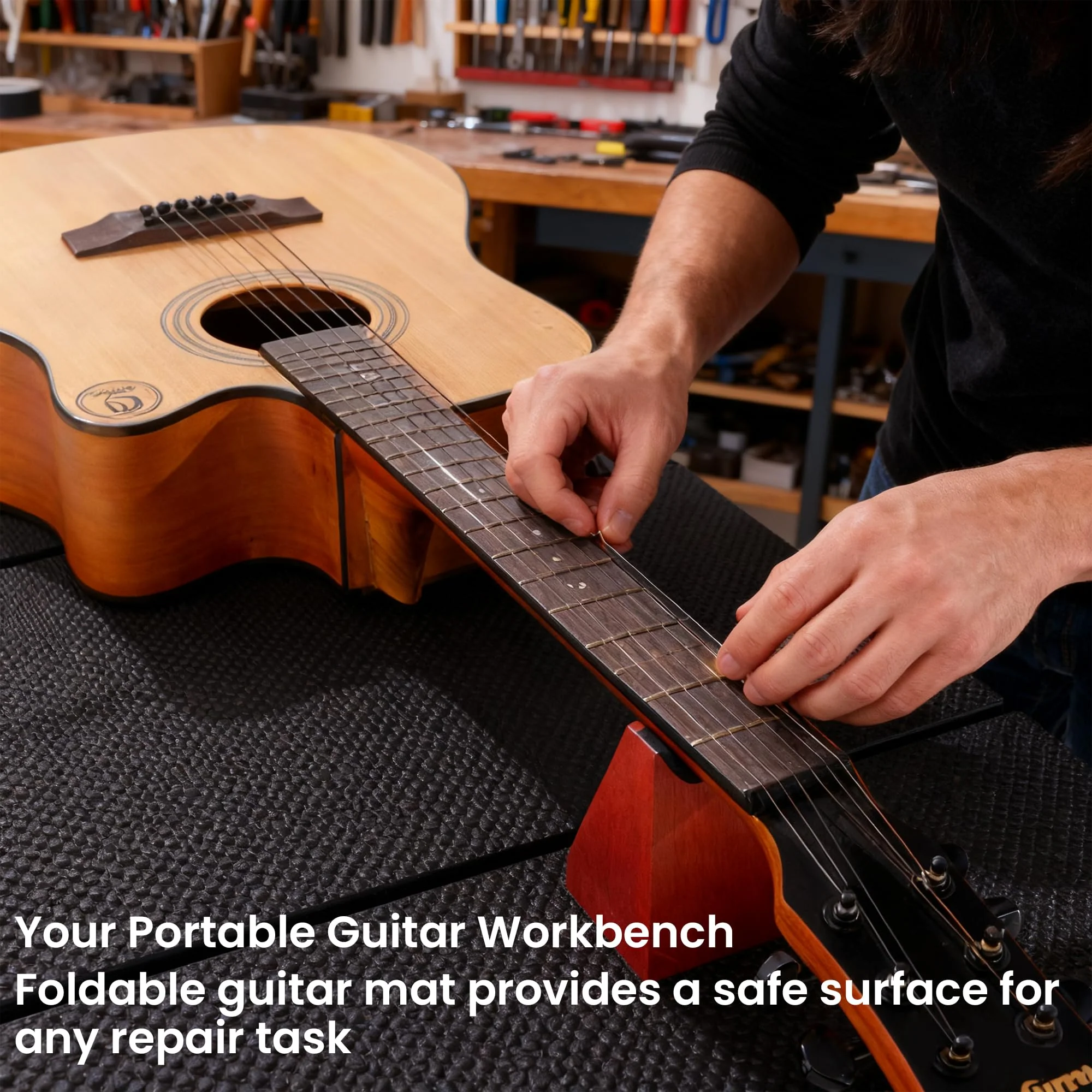 MABOZOO Foldable Guitar Work Mat and Wooden Neck Rest, 0.5 Inch Thick Guitar Repair Mat and Support for Repair, Repair and Maintenance Kit Tool for Guitar Bass, Acoustic, Banjo Mandolin Ukulele - Image 7