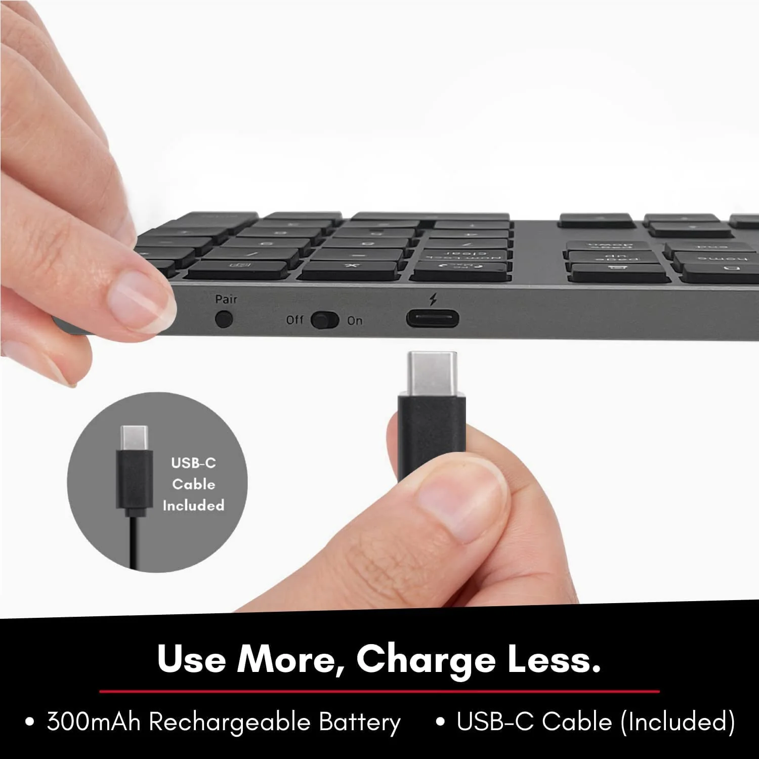 Macally Bluetooth Number Pad for Laptop - Slim Aluminum Design - Rechargeable Wireless Numeric Keypad - 35 Key Numpad Keyboard for Data Entry - for Mac, MacBook Pro/Air, iPad, iPhone, iOS, PC, Android Space Gray - Image 7