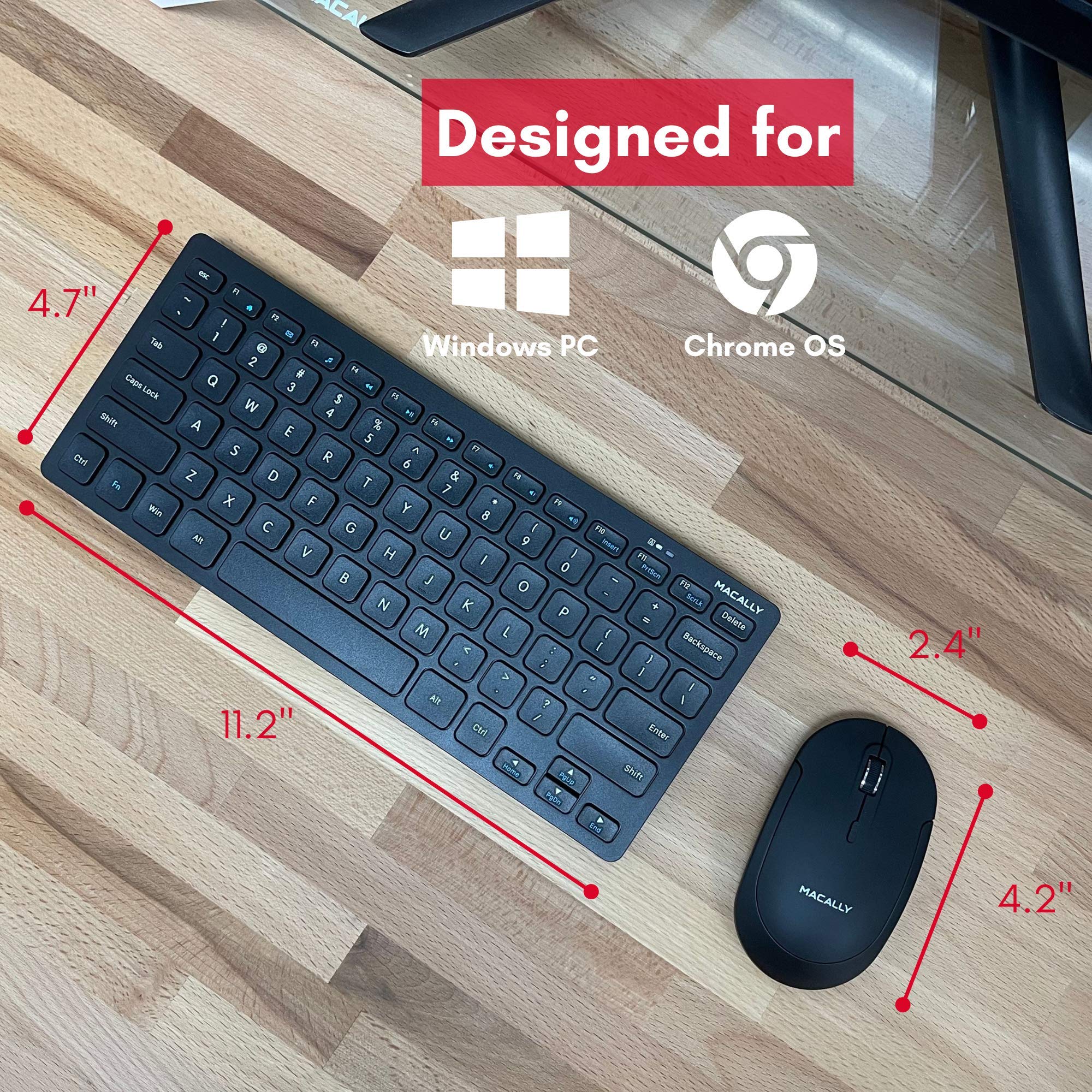 Macally Small Wireless Keyboard and Mouse Combo - an Essential Work Duo - 2.4G Compact Wireless Keyboard Mouse for PC - 78 Key Cordless Mouse and Keyboard Combo with Mini Body and Quiet Click - Image 2