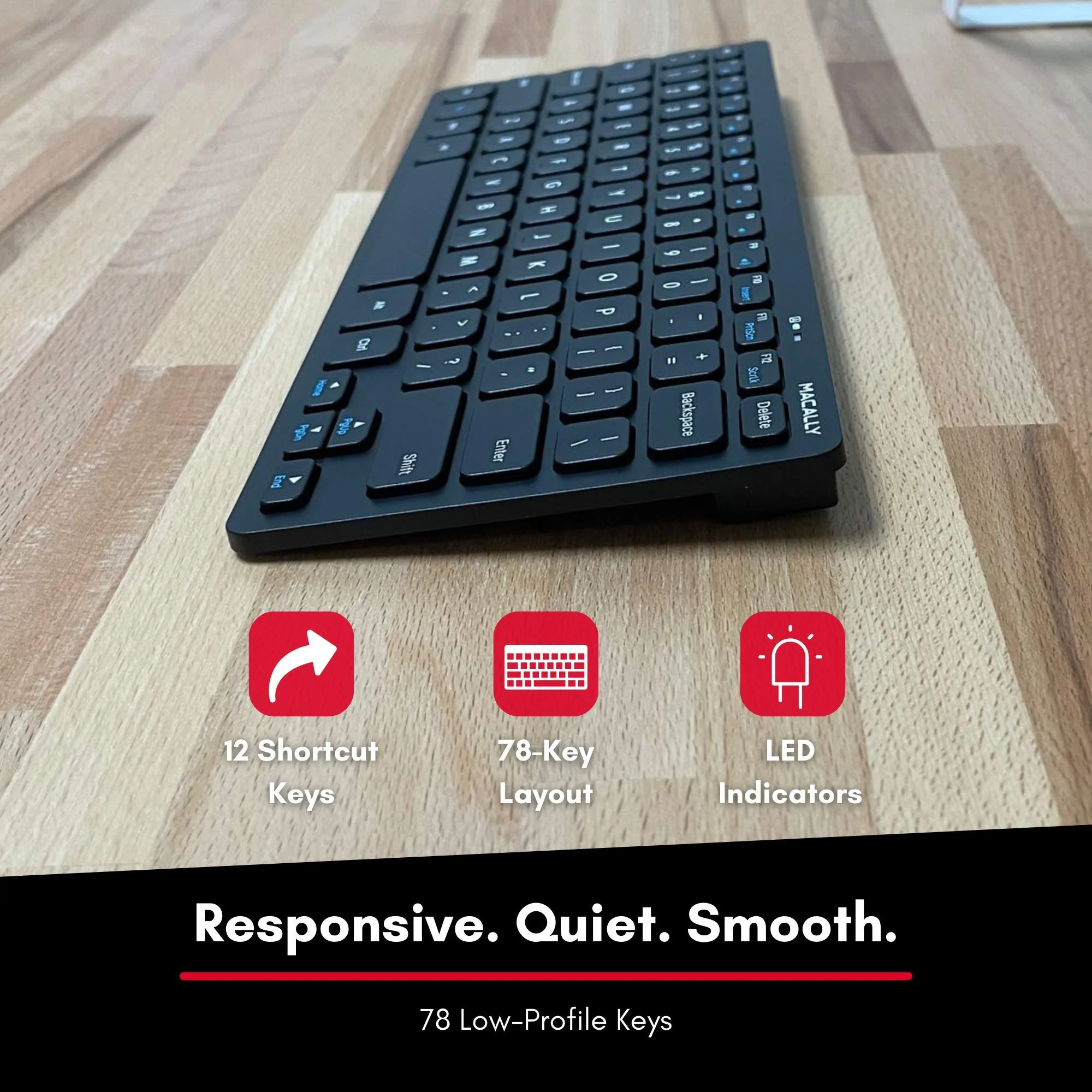 Macally Small Wireless Keyboard and Mouse Combo - an Essential Work Duo - 2.4G Compact Wireless Keyboard Mouse for PC - 78 Key Cordless Mouse and Keyboard Combo with Mini Body and Quiet Click - Image 4