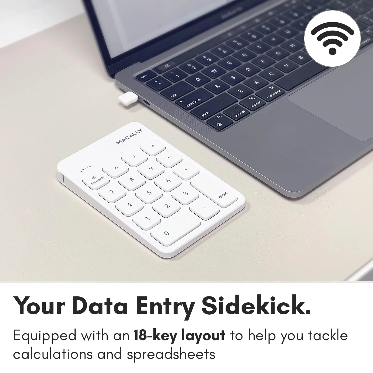 Macally USB C Wireless Number Pad | Numeric Keypad for Mac Macbok iMac | Wireless 10 Key for Laptop PC Computer Notebook Surface Chrome (2.4G USB) Perfect for Data Entry Numpad Number Keyboard - Image 2