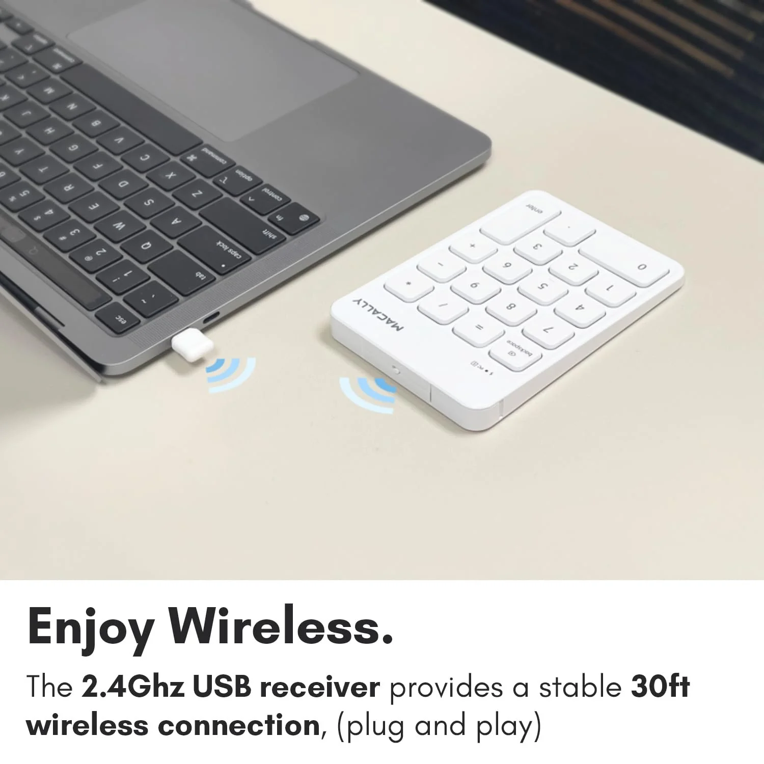 Macally USB C Wireless Number Pad | Numeric Keypad for Mac Macbok iMac | Wireless 10 Key for Laptop PC Computer Notebook Surface Chrome (2.4G USB) Perfect for Data Entry Numpad Number Keyboard - Image 3