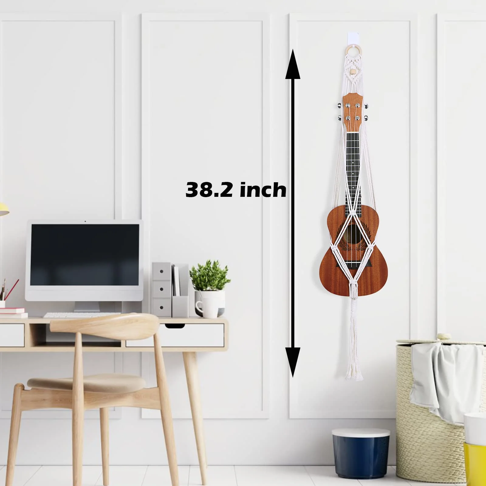 Macrame Ukulele Hanger Ukulele Wall Mount Stand Holder for Soprano Ukulele Cute Macrame Ukulele Stand Wall Decor Style-002 - Image 3