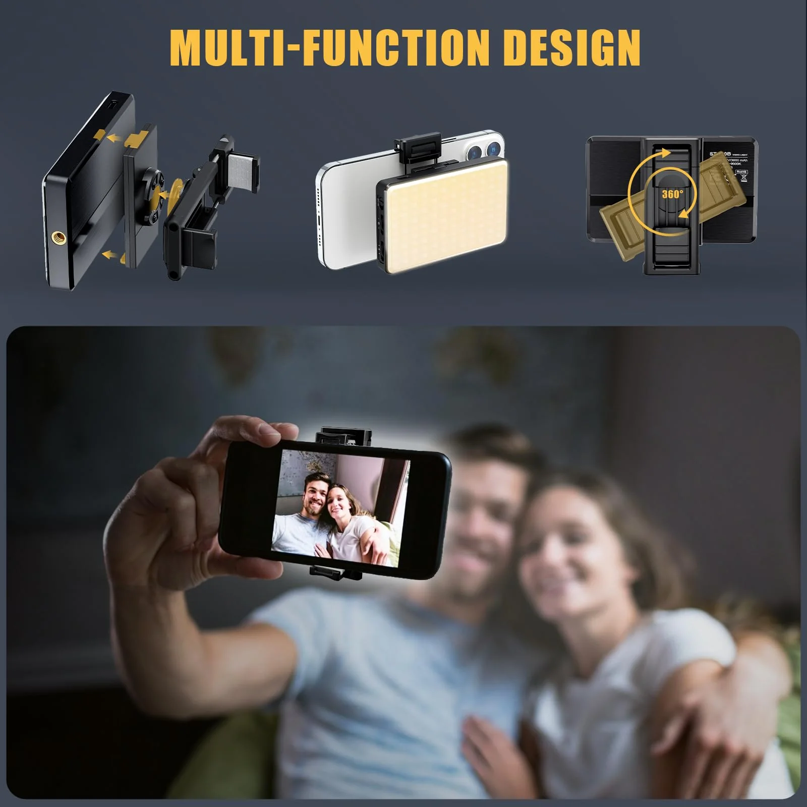 MACTREM 120 LED Selfie Light, Phone Light Clip, 3000Mah Portable Rechargeable Video Light, Adjusted 3 Light Modes, for iPhone, Camera, Laptop, iPad, Light for Selfie, Video Conference, TikTok,Makeup Black - Image 3