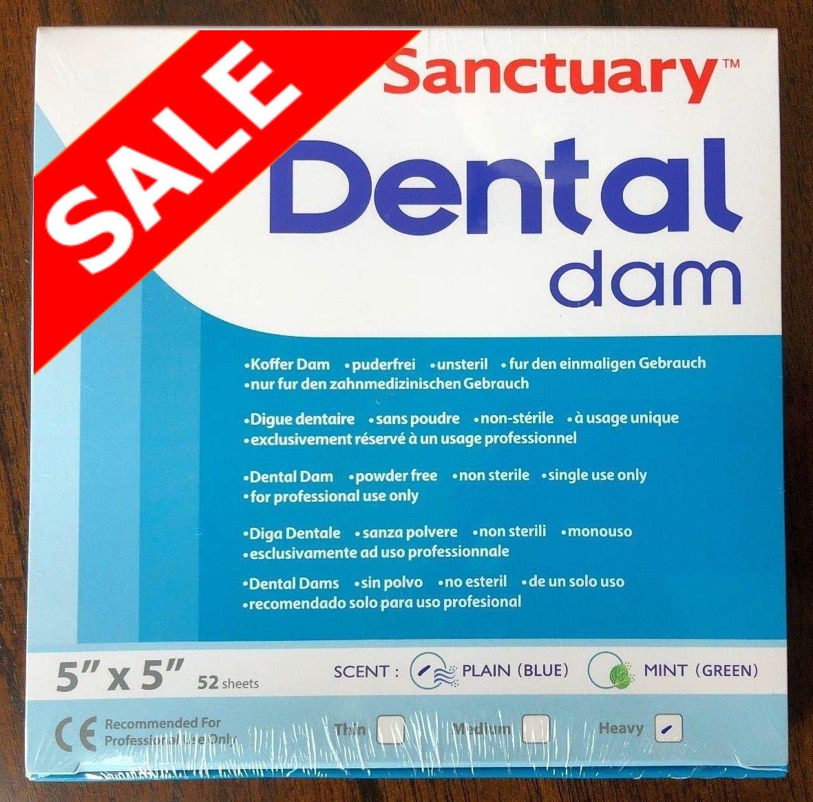 (Made in Malaysia) SANCTUARY Dental Dam Latex 5"X5" (Heavy Gauge) Blue Unscented, 52 Sheets, Powder-Free - Image 3