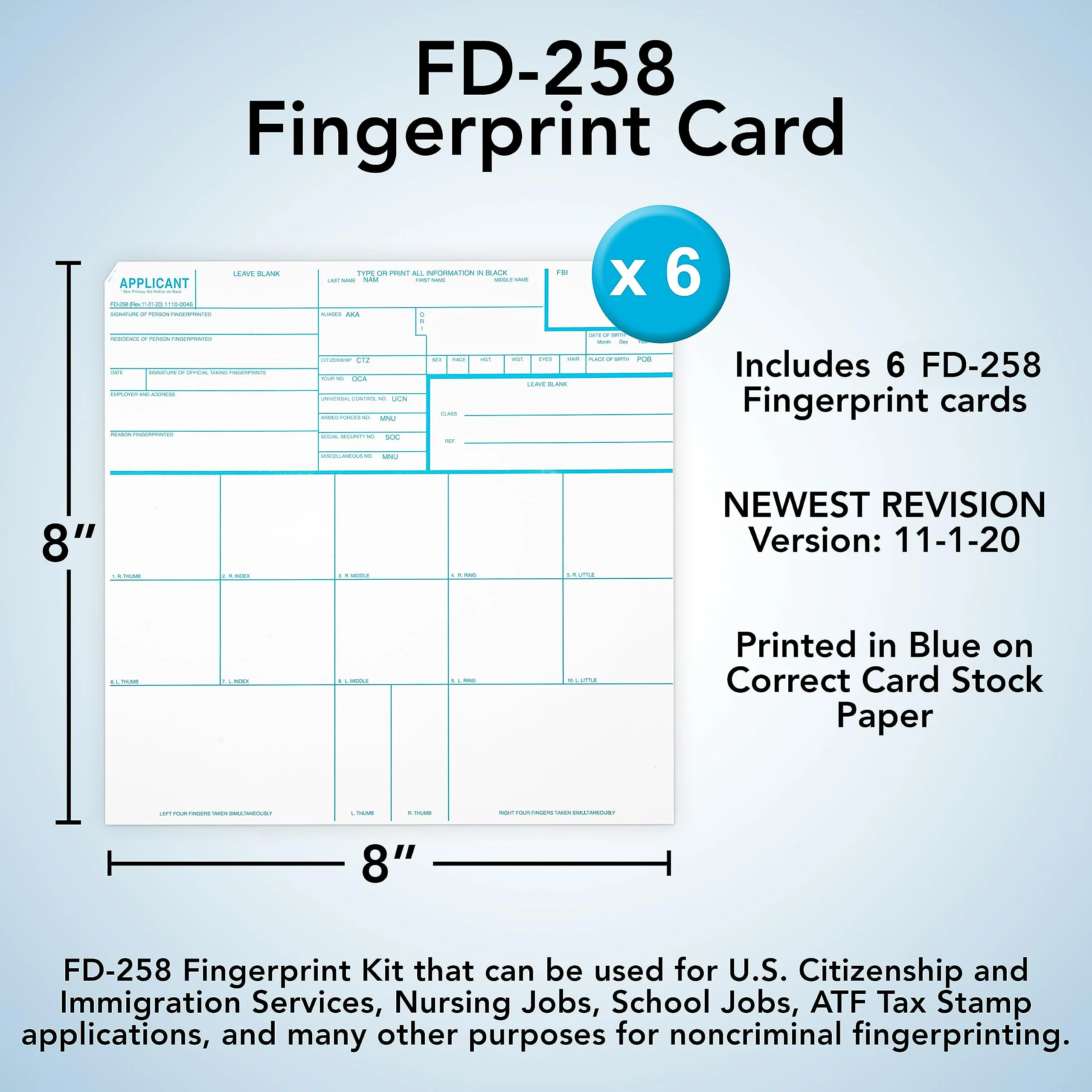 Made in USA - FD 258 Fingerprint Cards 2025, 6 Pack - 11-1-20 Newest Version NO ORI - Image 4